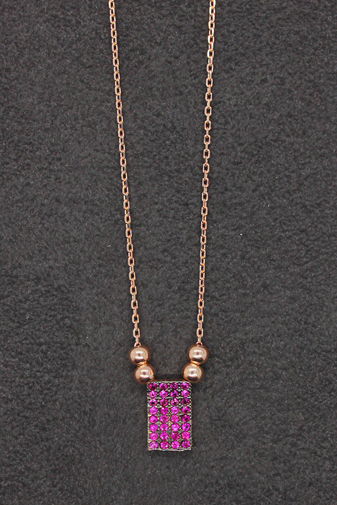 925 Ayar Kırmızı Dörtgen Rose Gümüş Kolye (TGK0142)