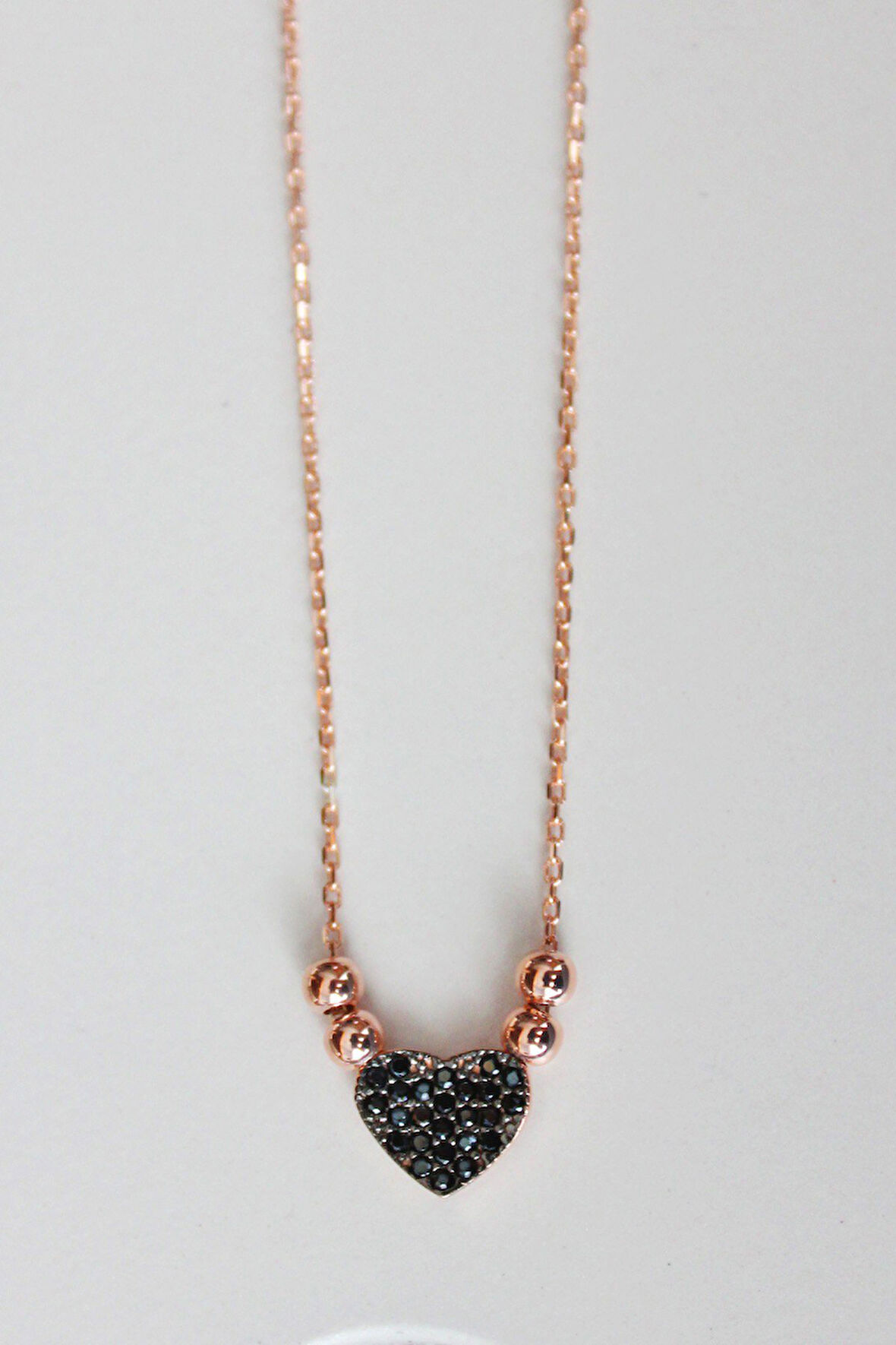 925 Ayar Siyah Kalp Rose Gümüş Kolye (TGK0149)