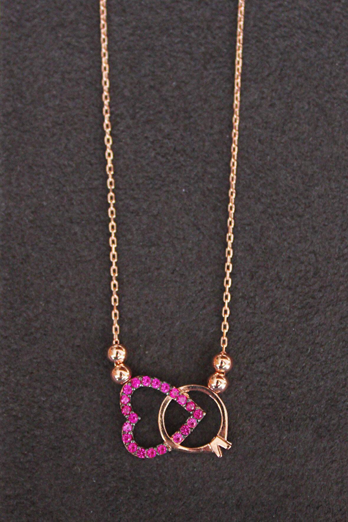 925 Ayar Tektaş Kalp Rose Gümüş Kolye (TGK0150)