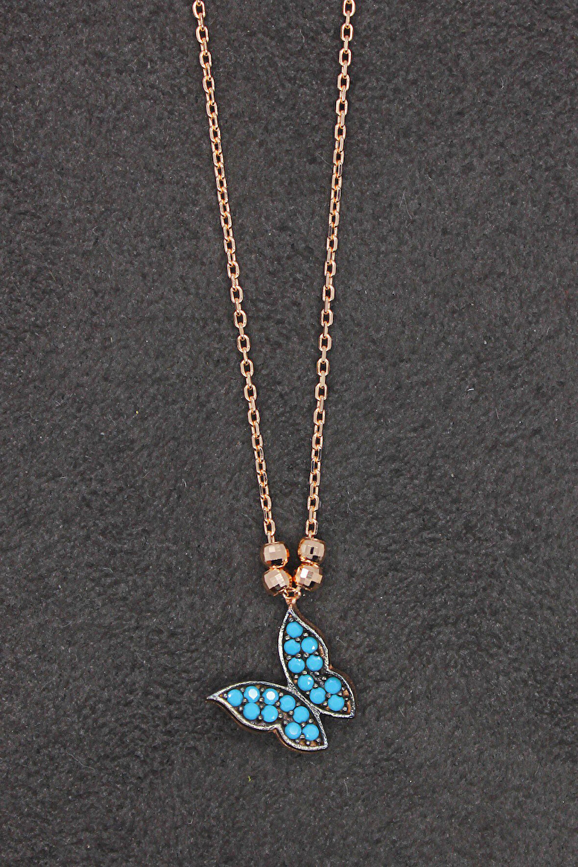 925 Ayar Turkuaz Kelebek Rose Gümüş Kolye (TGK0161)