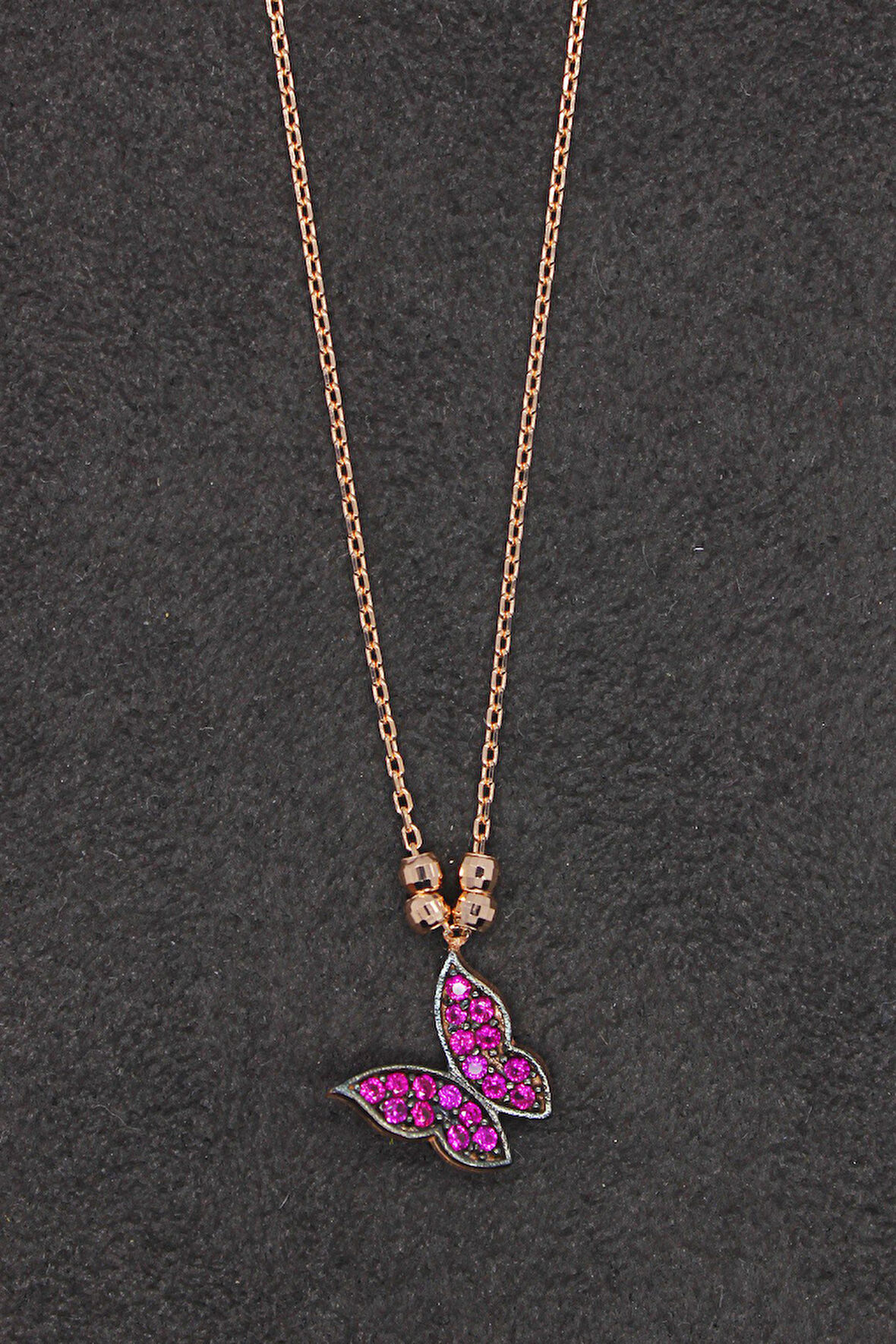 925 Ayar Kırmızı Kelebek Rose Gümüş Kolye (TGK0162)