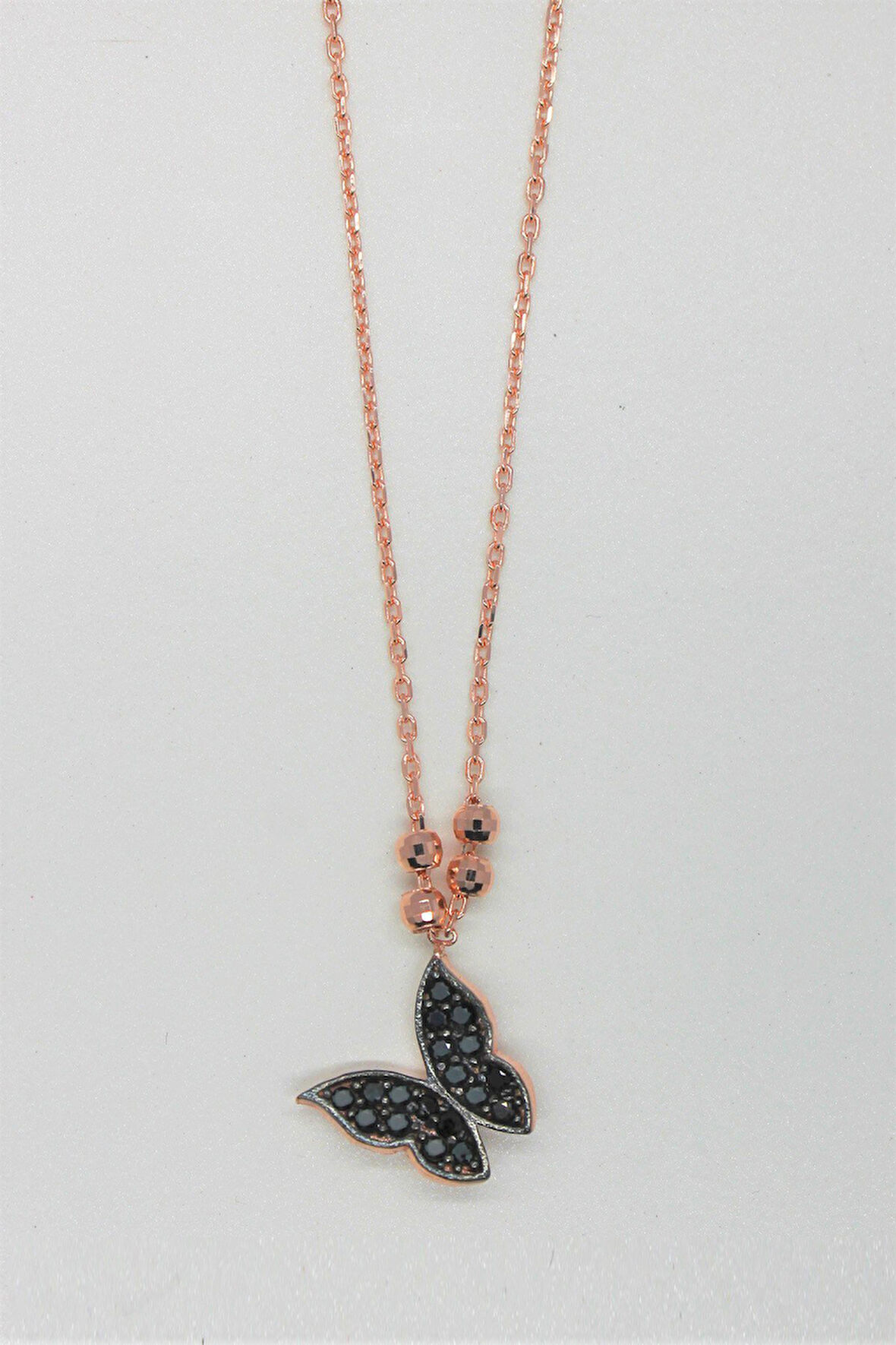 925 Ayar Siyah Kelebek Rose Gümüş Kolye (TGK0163)