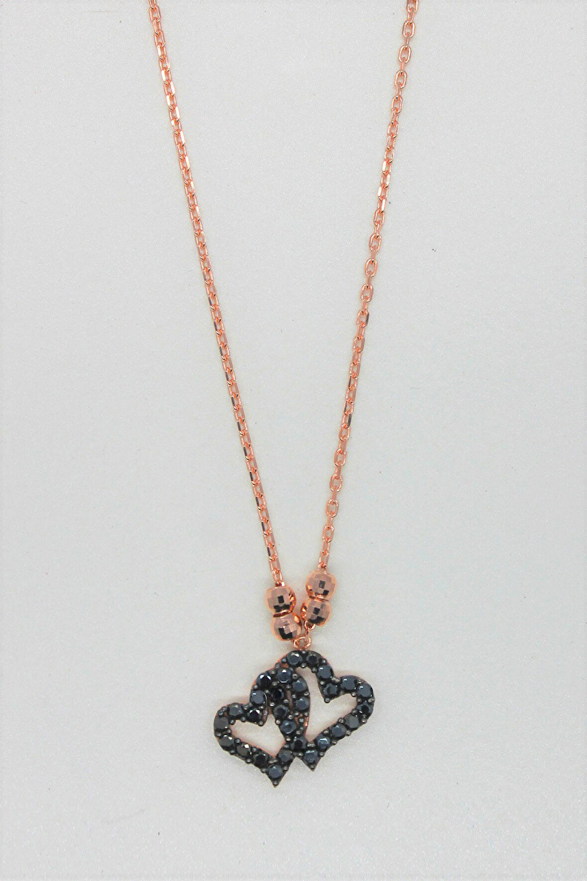 925 Ayar Siyah Kalpler Rose Gümüş Kolye (TGK0167)