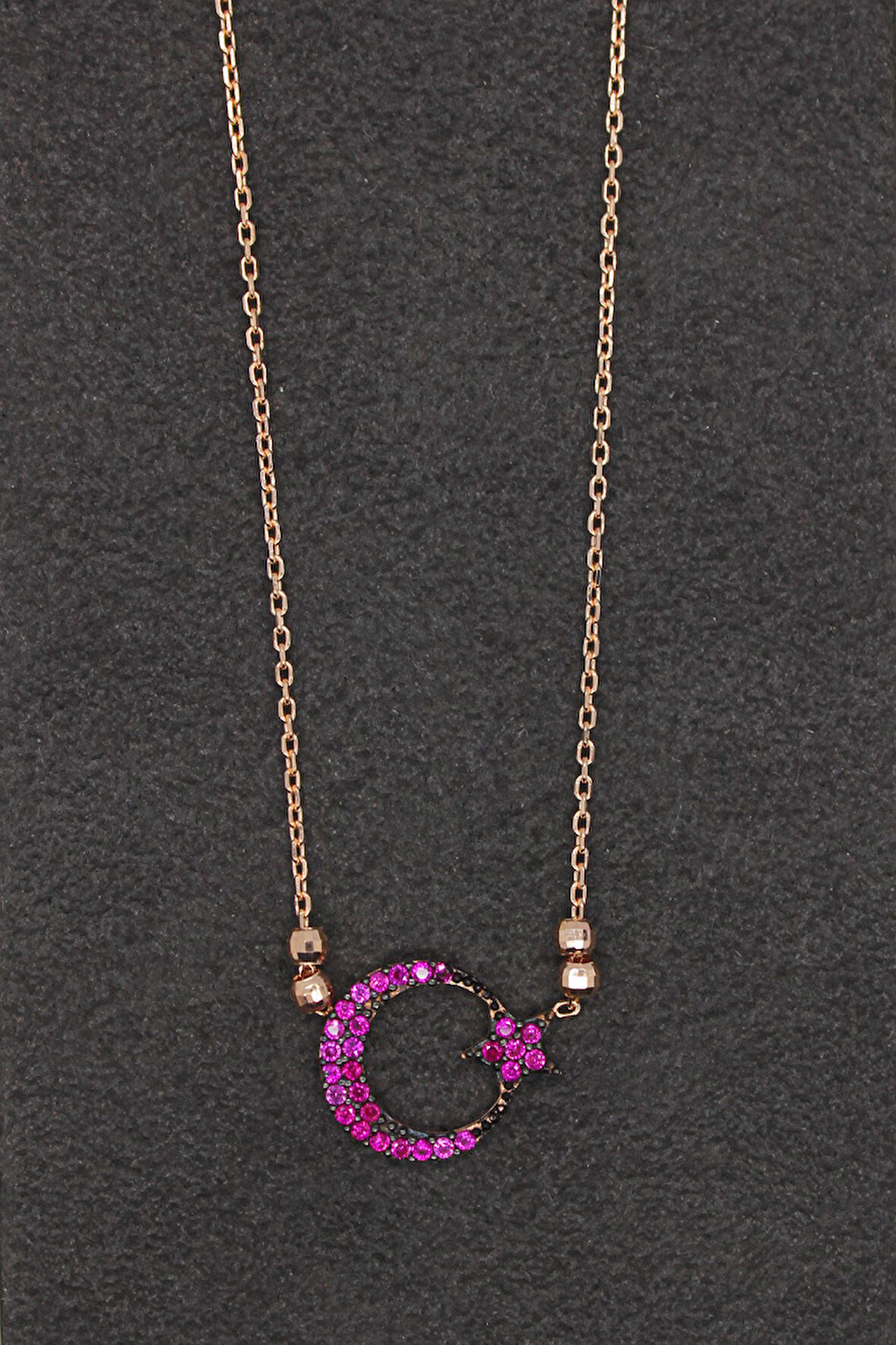 925 Ayar Kırmızı Ayyıldız Rose Gümüş Kolye (TGK0186)