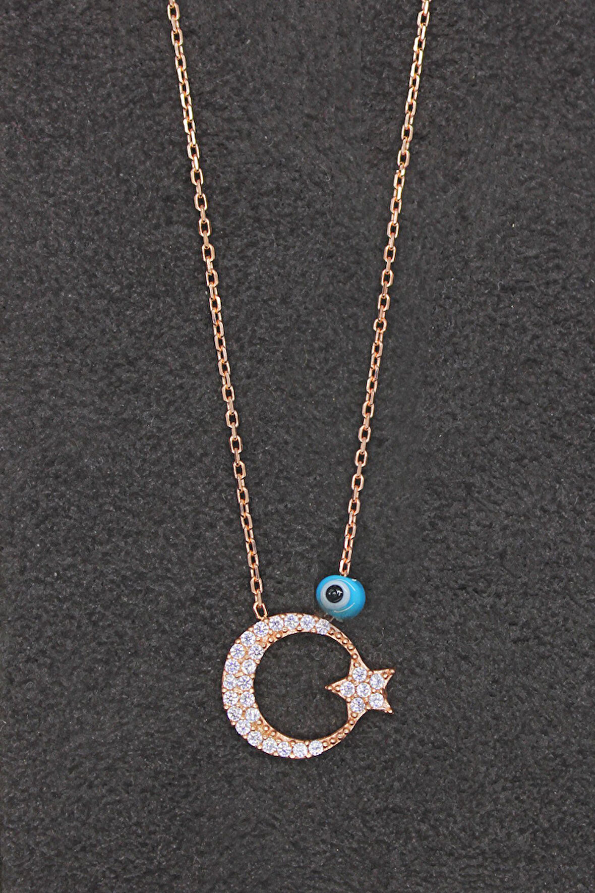 925 Ayar Ay Yıldız Rose Gümüş Kolye (TGK0188)