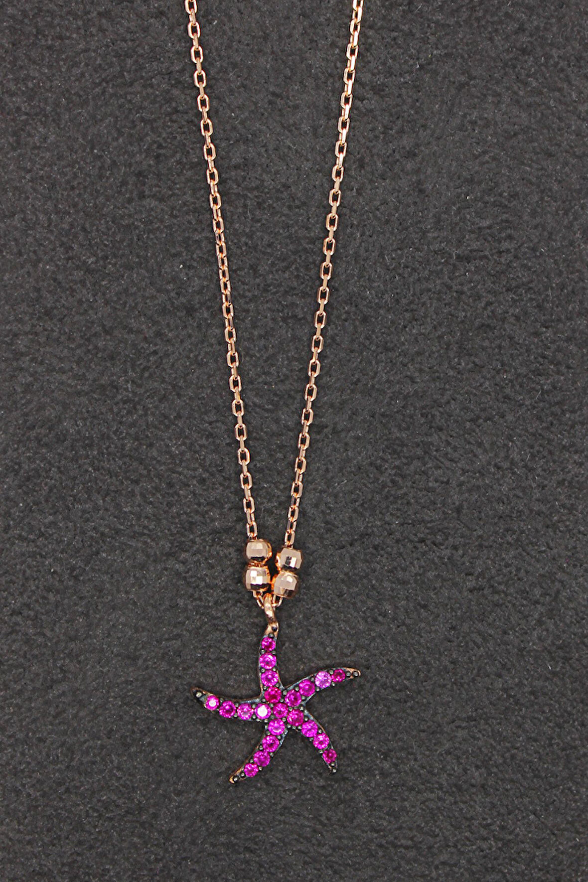 925 Ayar Kırmızı Deniz Yıldızı Rose Gümüş Kolye (TGK0191)