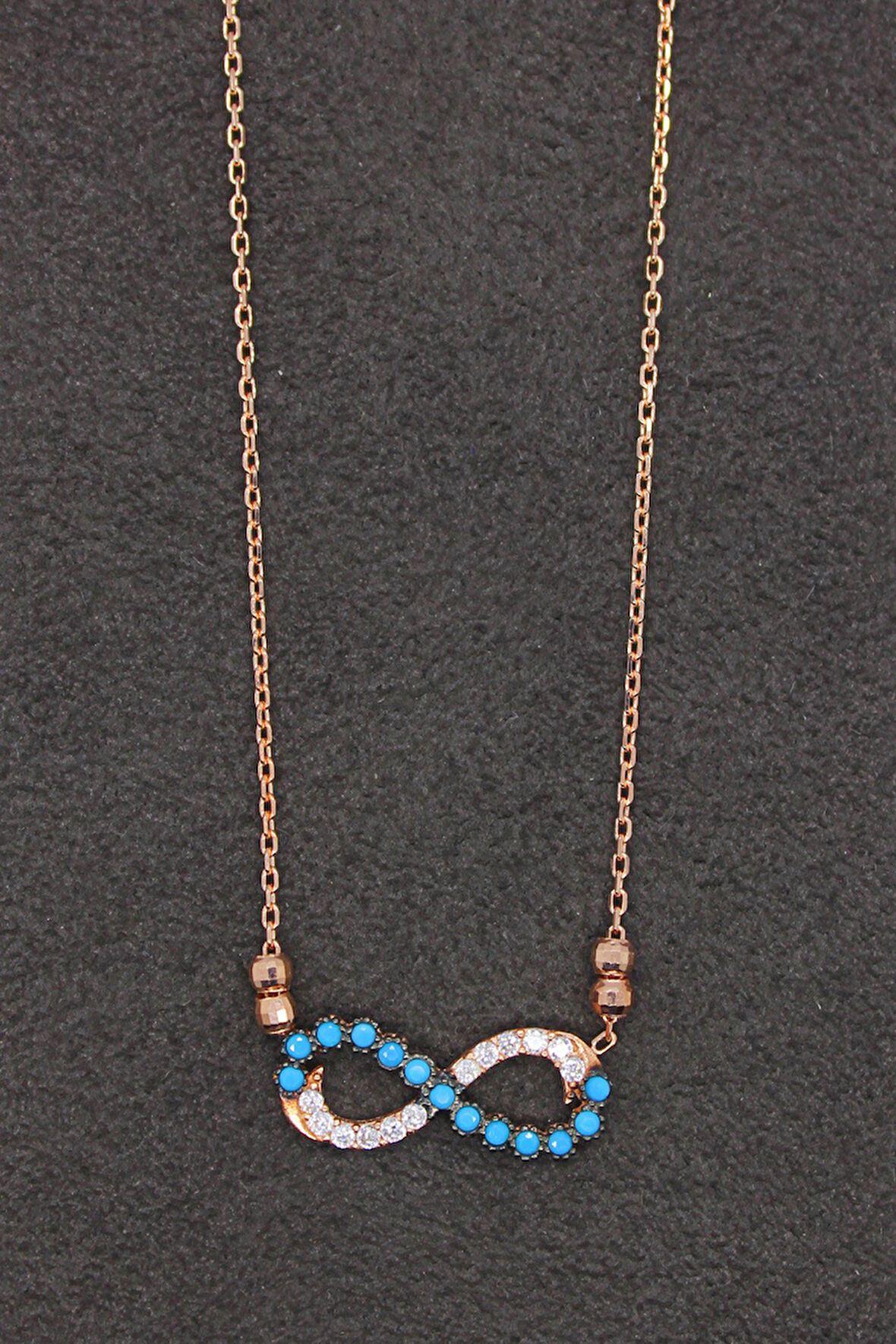925 Ayar Turkuaz Sonsuzluk Rose Gümüş Kolye (TGK0193)