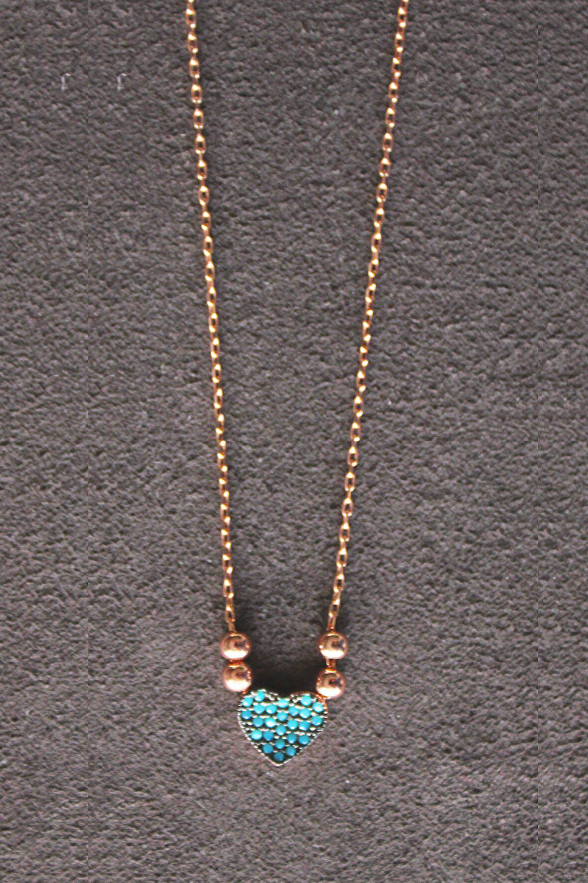 925 Ayar Toplu Turkuaz Kalp Rose Gümüş Kolye (TGK0211)