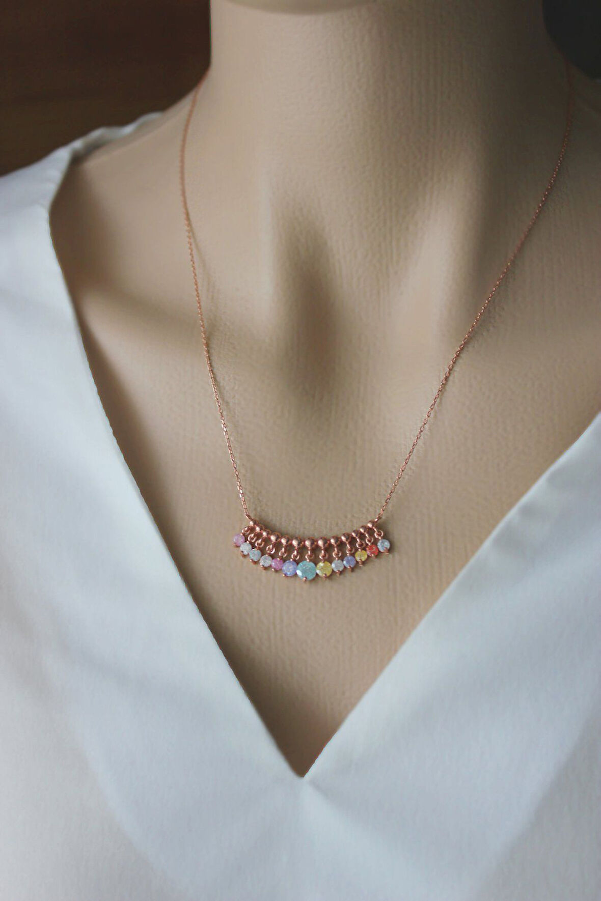 925 Ayar Şeker Renkli Rose Gümüş Kolye (TGK0213)