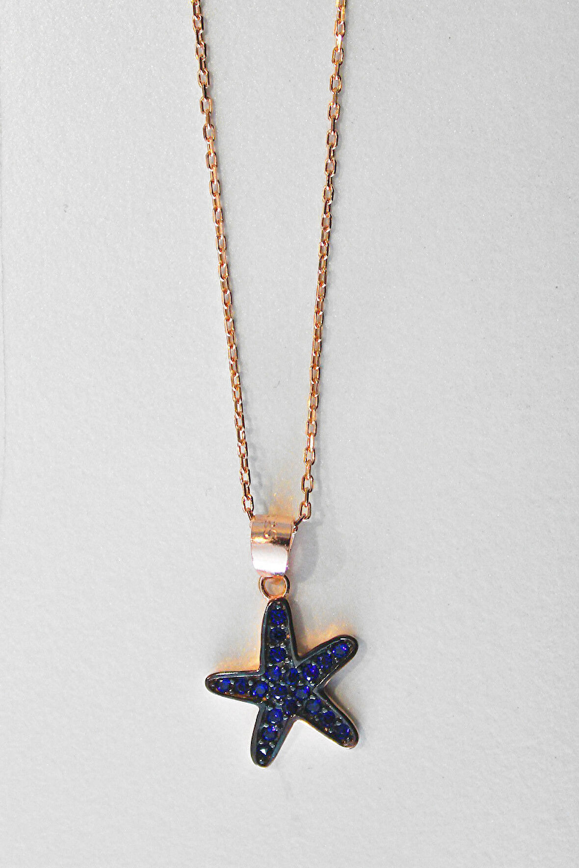 925 Ayar Saks Mavi Denizyıldızı Rose Gümüş Kolye (TGK0281)