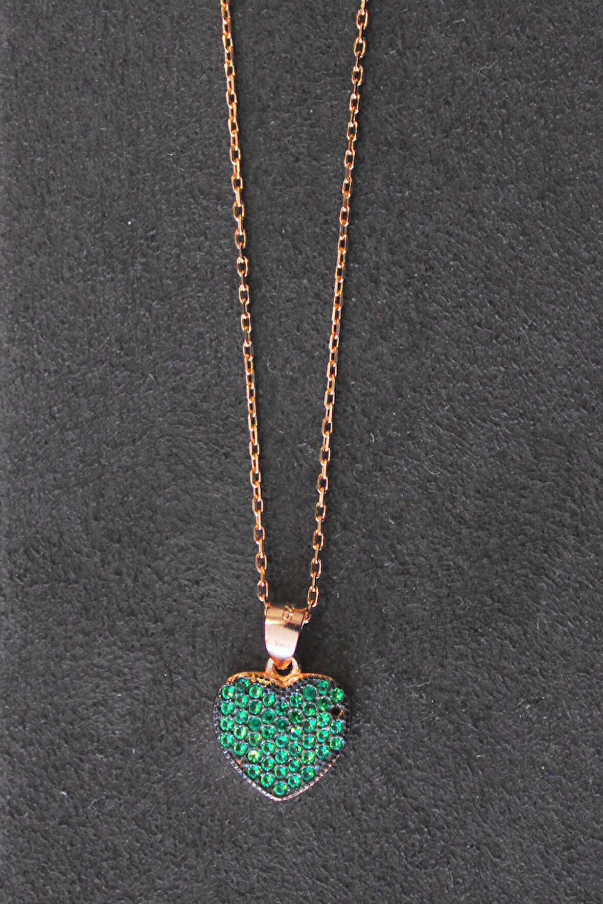 925 Ayar Yeşil Kalp Rose Gümüş Kolye (TGK0283)