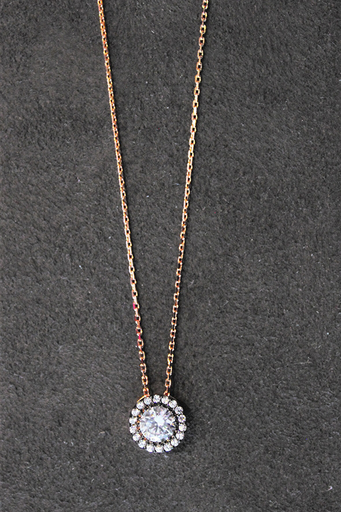 925 Ayar Elmas Modeli Tektaş  Rose Gümüş Kolye (TGK0340)