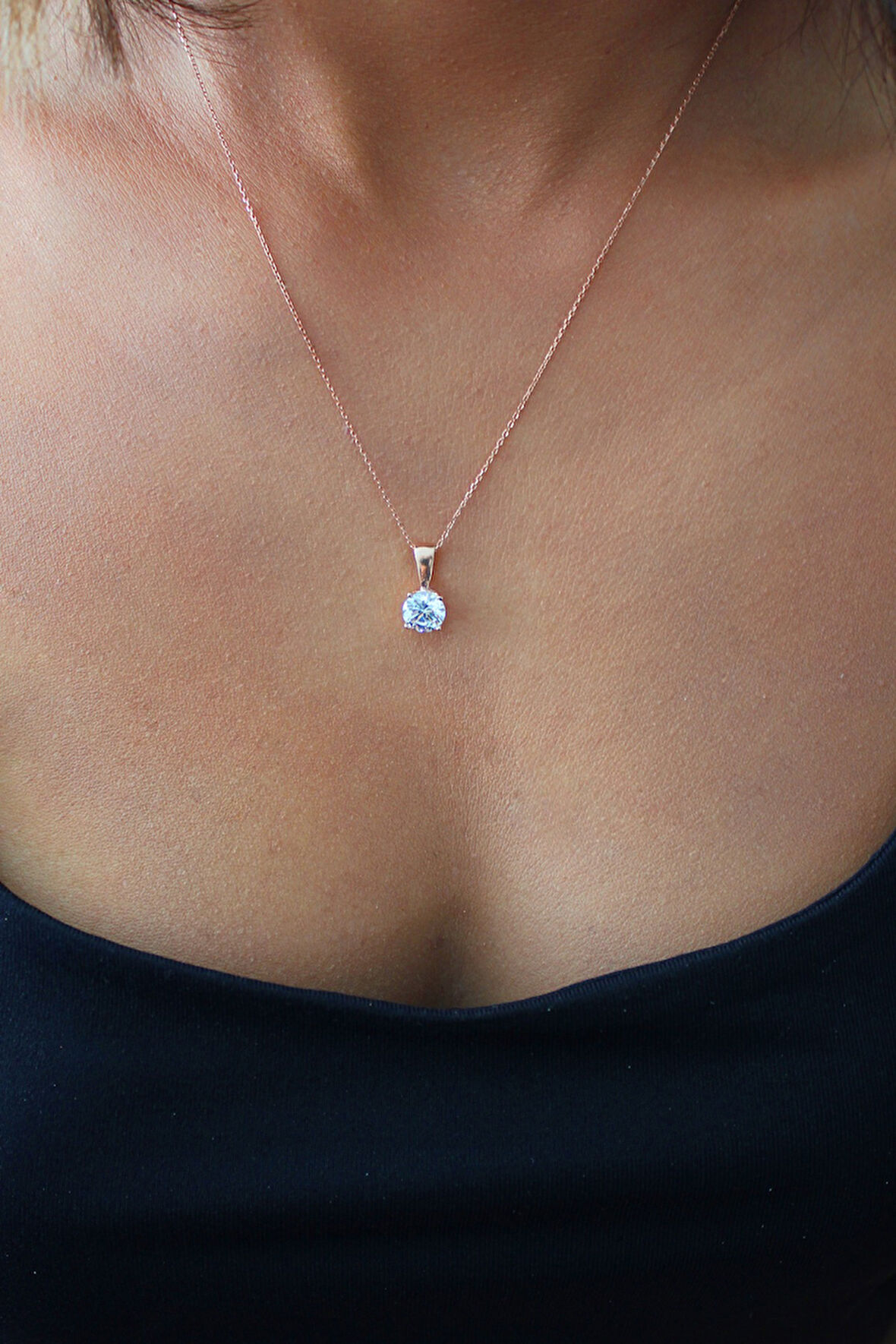 925 Ayar Tektaş Roz Gümüş Kolye (TGK0385)