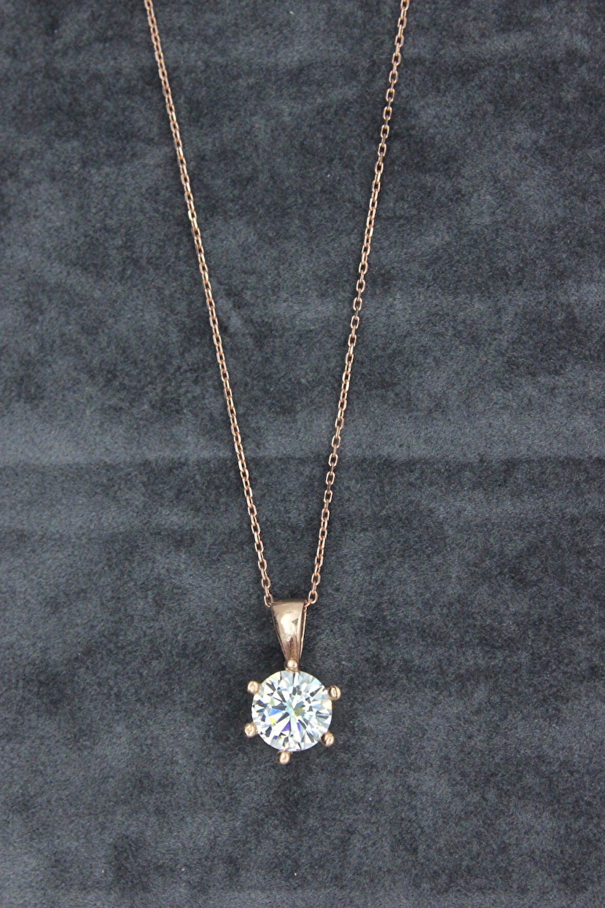 925 Ayar Tektaş Roz Gümüş Kolye (TGK0387)