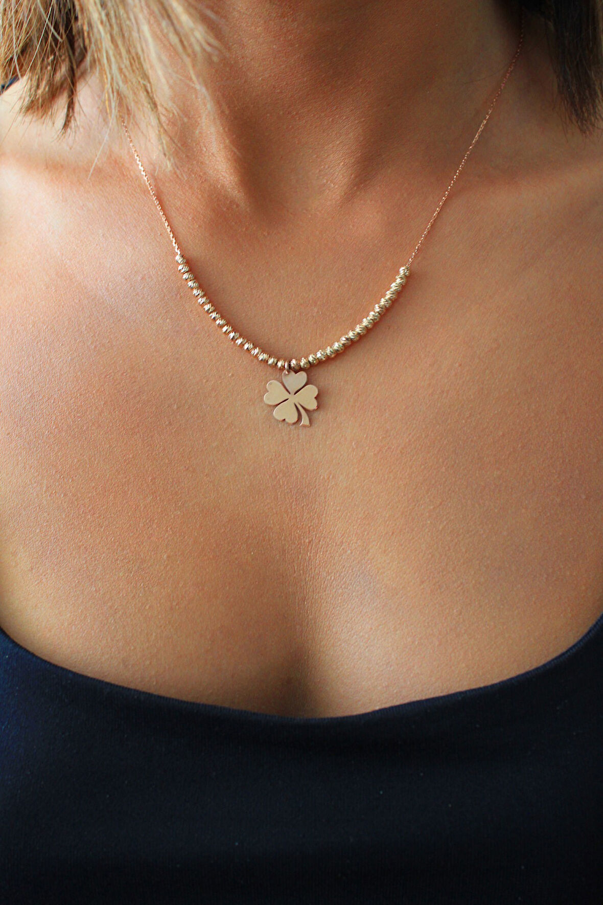 925 Ayar Dorika Toplu Yonca Roz Gümüş Kolye (TGK0391)