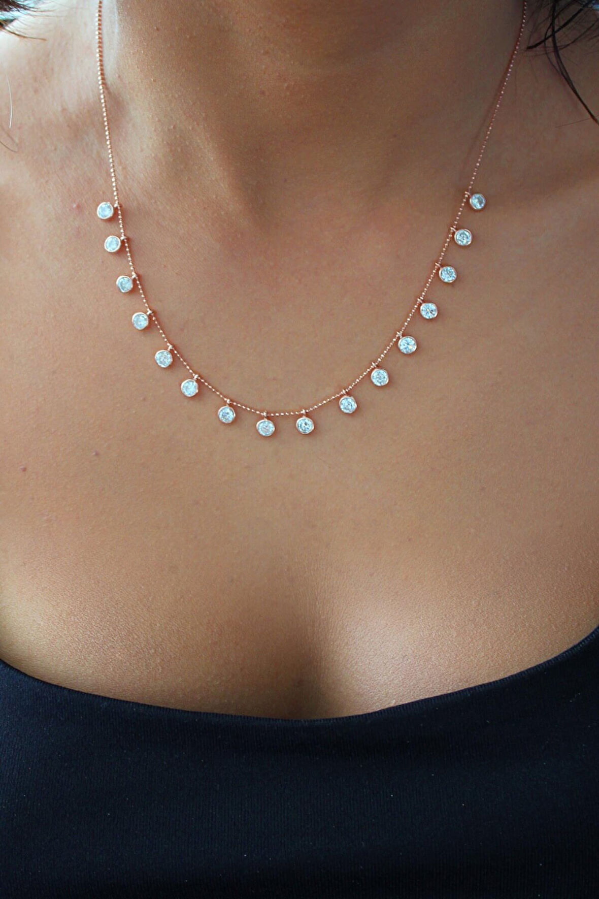 925 Ayar Drop Sıra Taşlı Roz Gümüş Kolye (TGK0400)