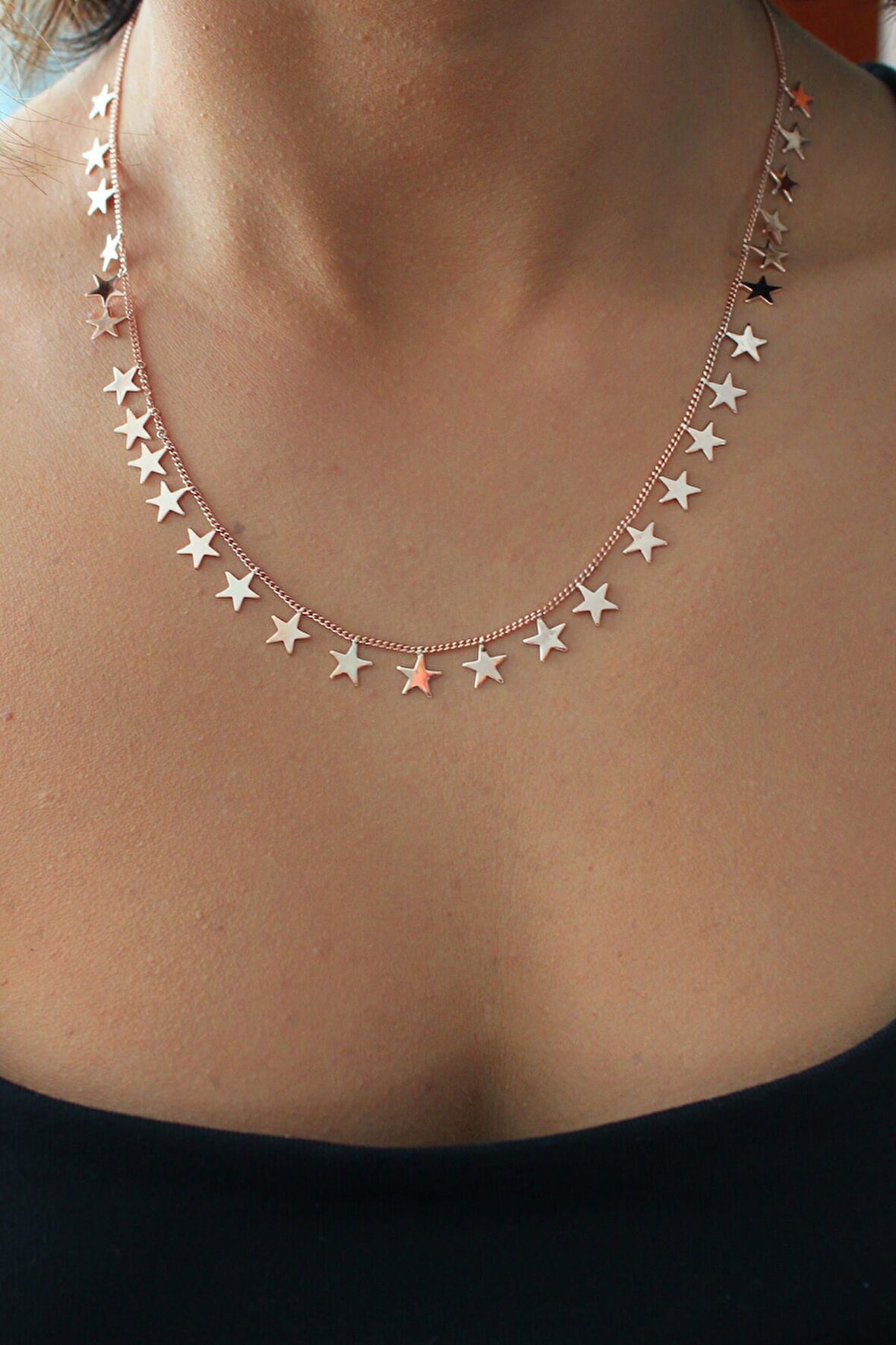 925 Ayar Yıldız Pullu Roz Gümüş Kolye (TGK0402)