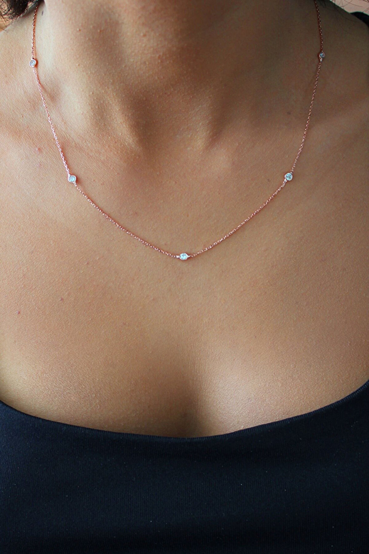 925 Ayar Taşlı Su Yolu Roz Gümüş Kolye (TGK0405)