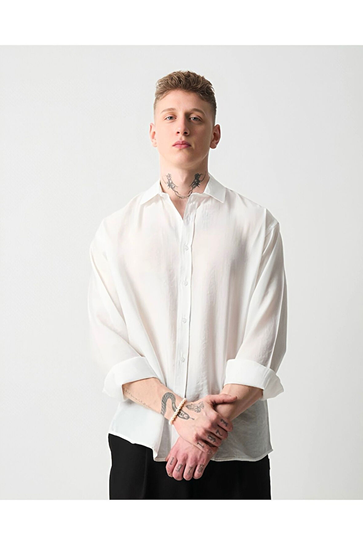 Oversize Saten Dokulu Erkek Gömlek