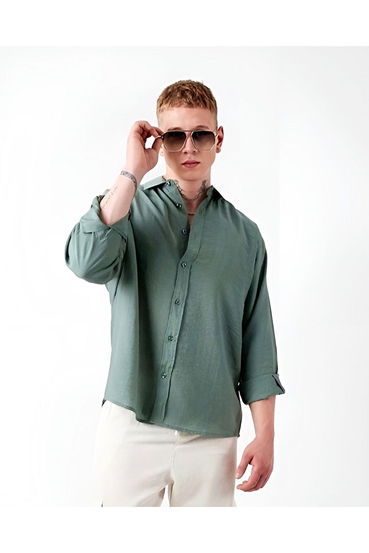 Oversize Saten Dokulu Erkek Gömlek