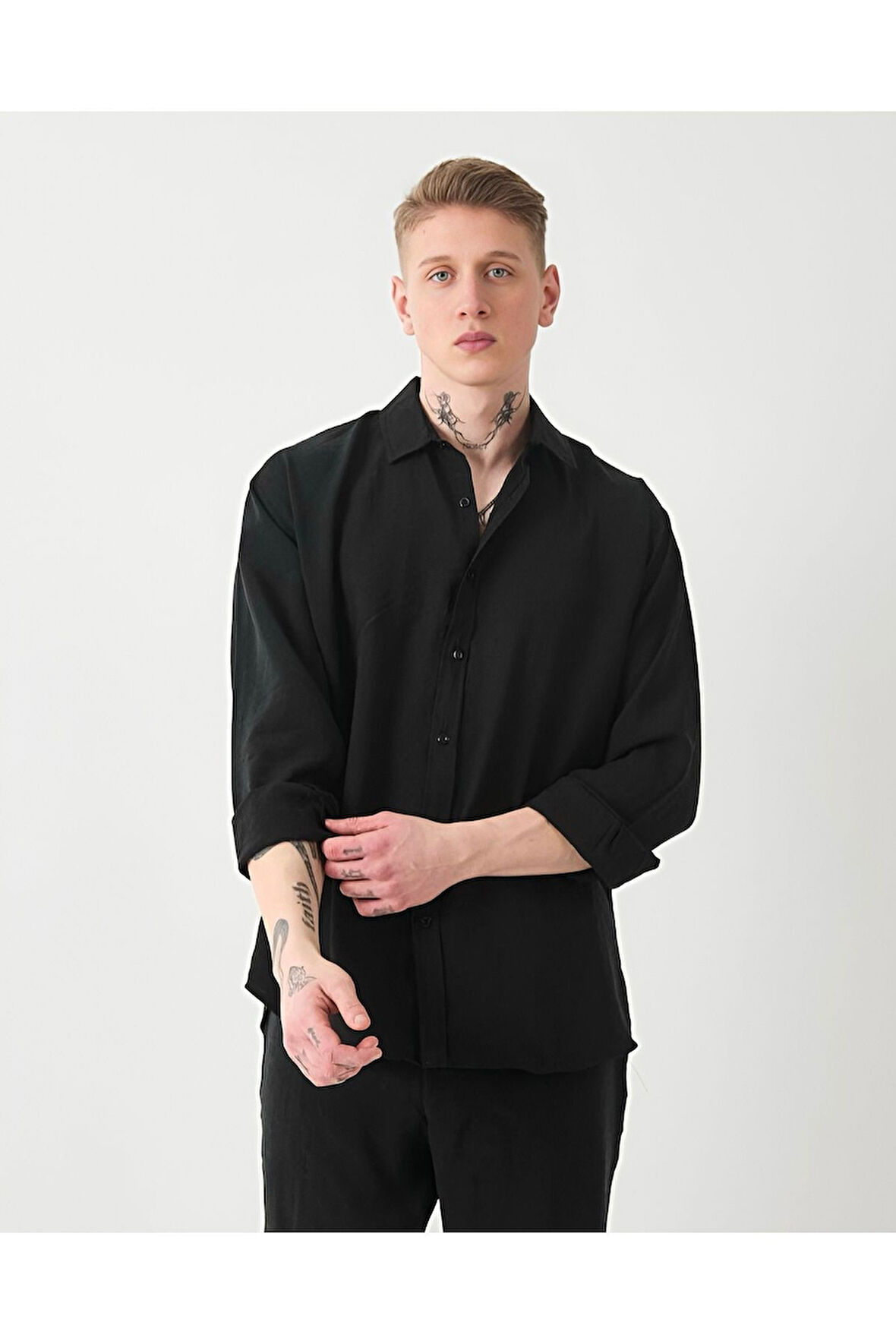 Oversize Saten Dokulu Erkek Gömlek