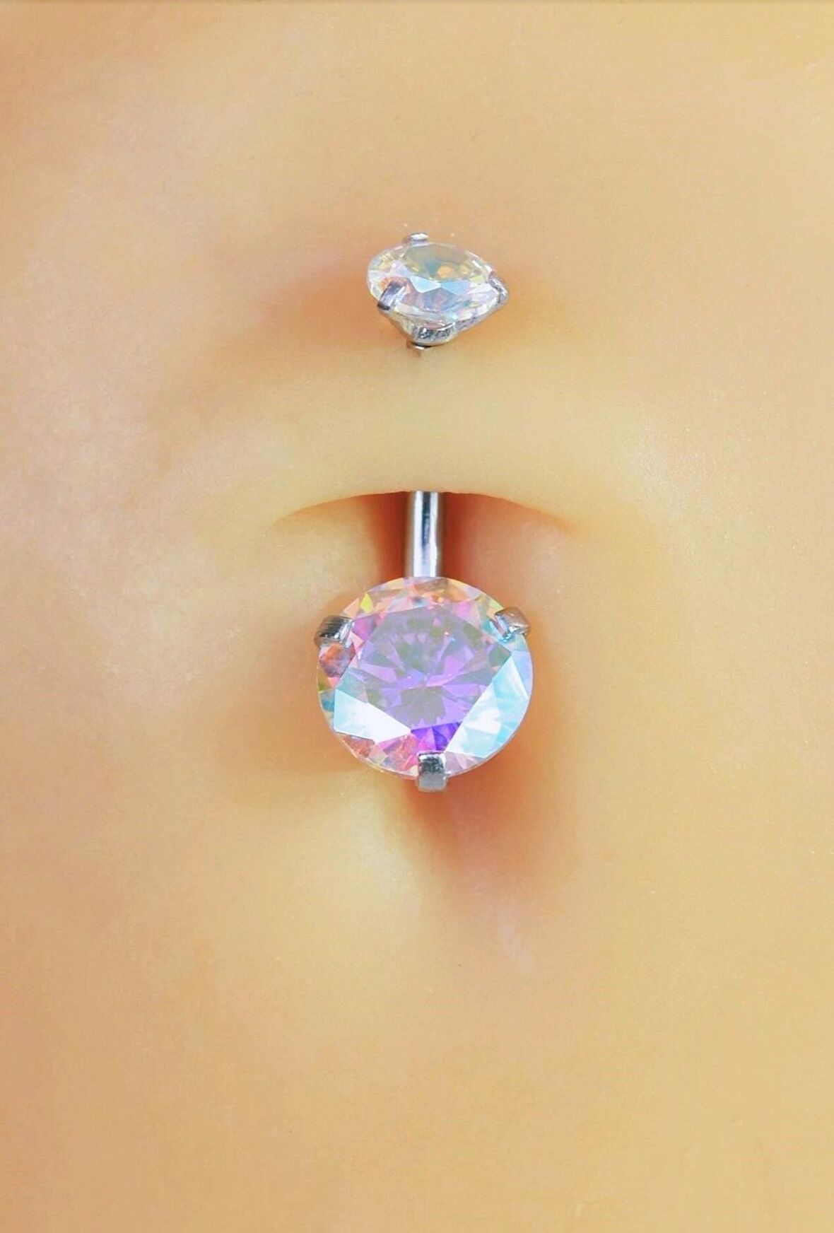 Çelik Hologram Tektaş Göbek Piercing Gümüş Renkli