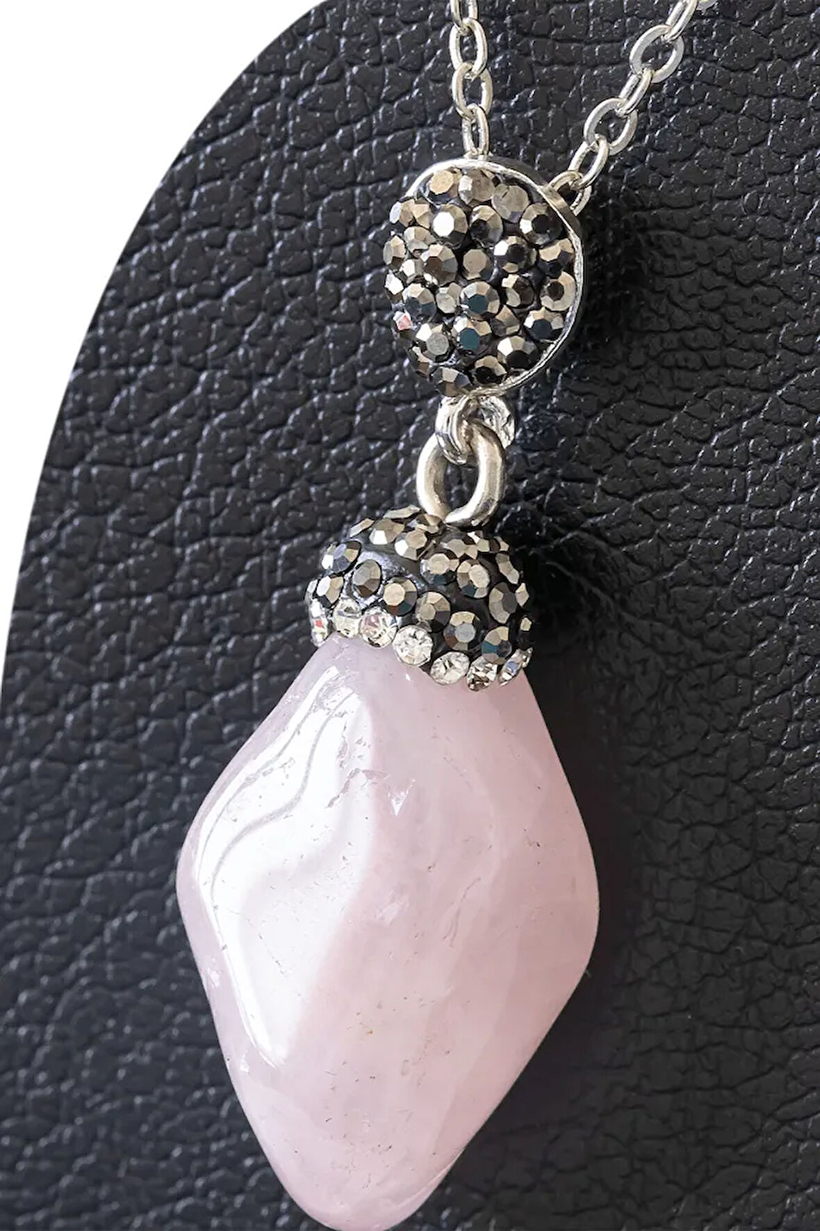 Sertifikalı Zirkon Taşlı Model Pembe Kuvars Taşı Kolye