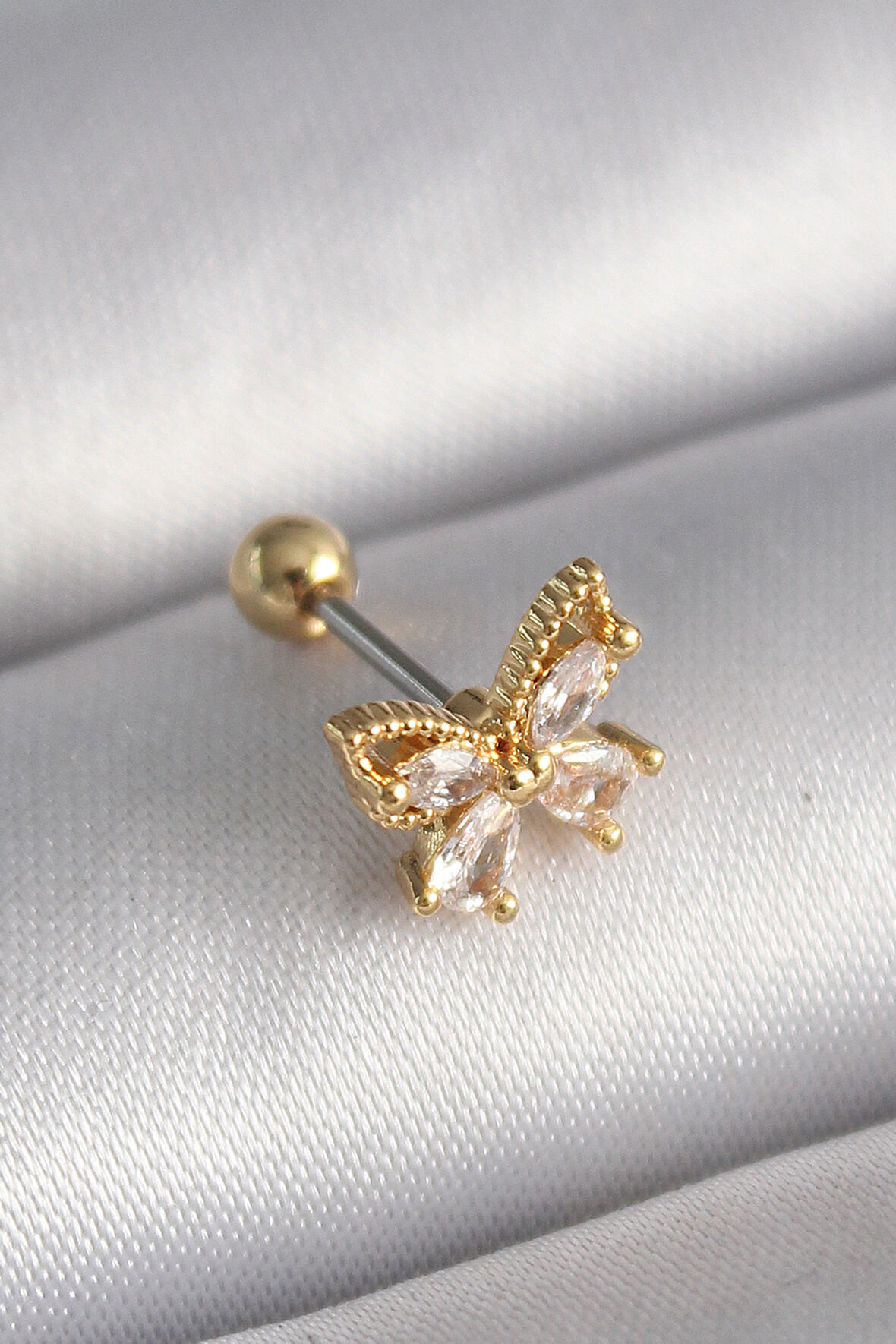316L Çelik Renk Zirkon Taşlı Tragus Piercing - TJ-PR1232