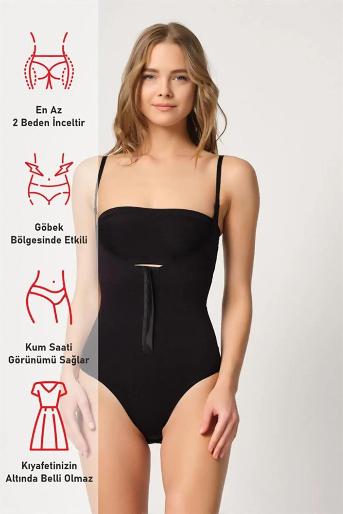 Siyah 2043 Göğsü Açık Agraflı Body Korse