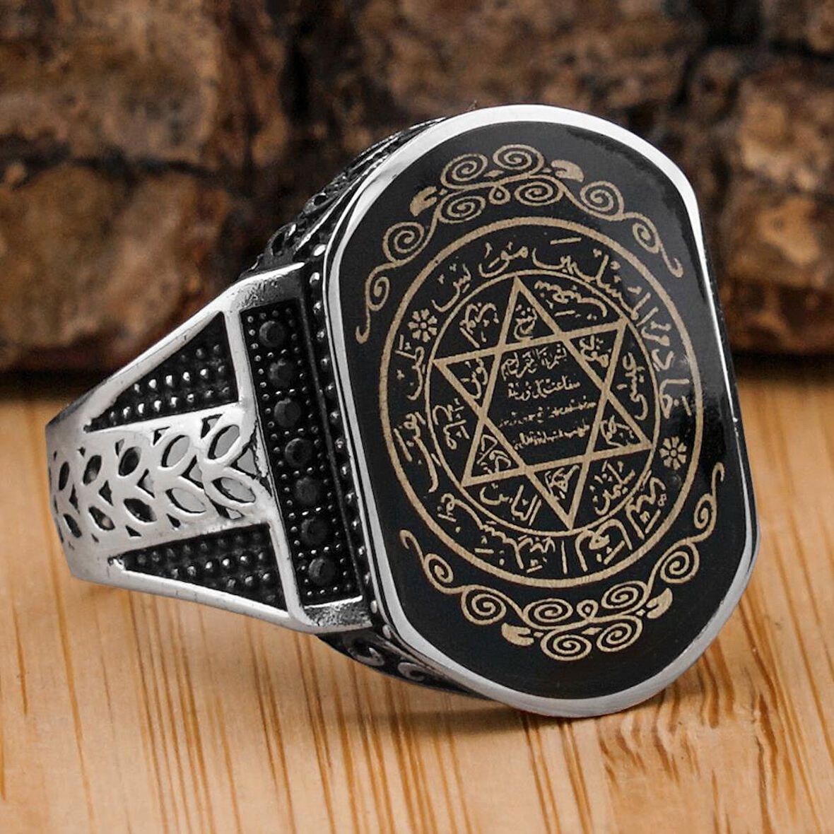 Mührü Süleyman İşlemeli 925 Ayar Gümüş Yüzük 