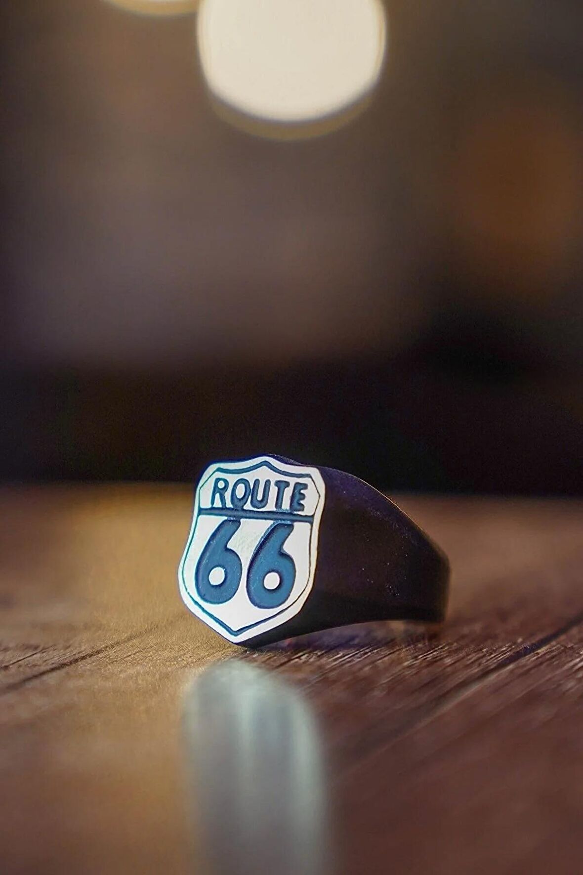 Route 66 Amblemi Ayarlanabilir Gümüş Kaplama Yüzük