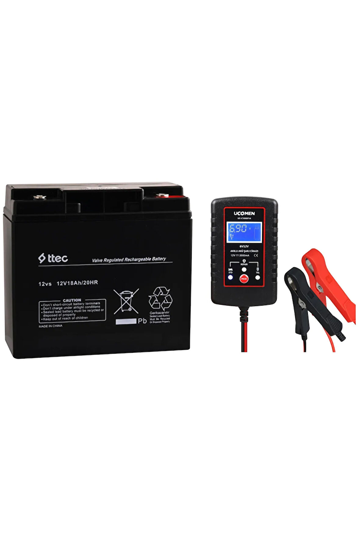 12V 18 AMPER AKÜ VE 2 AMPER AKILLI LCD EKRAN ŞARJ ALETİ