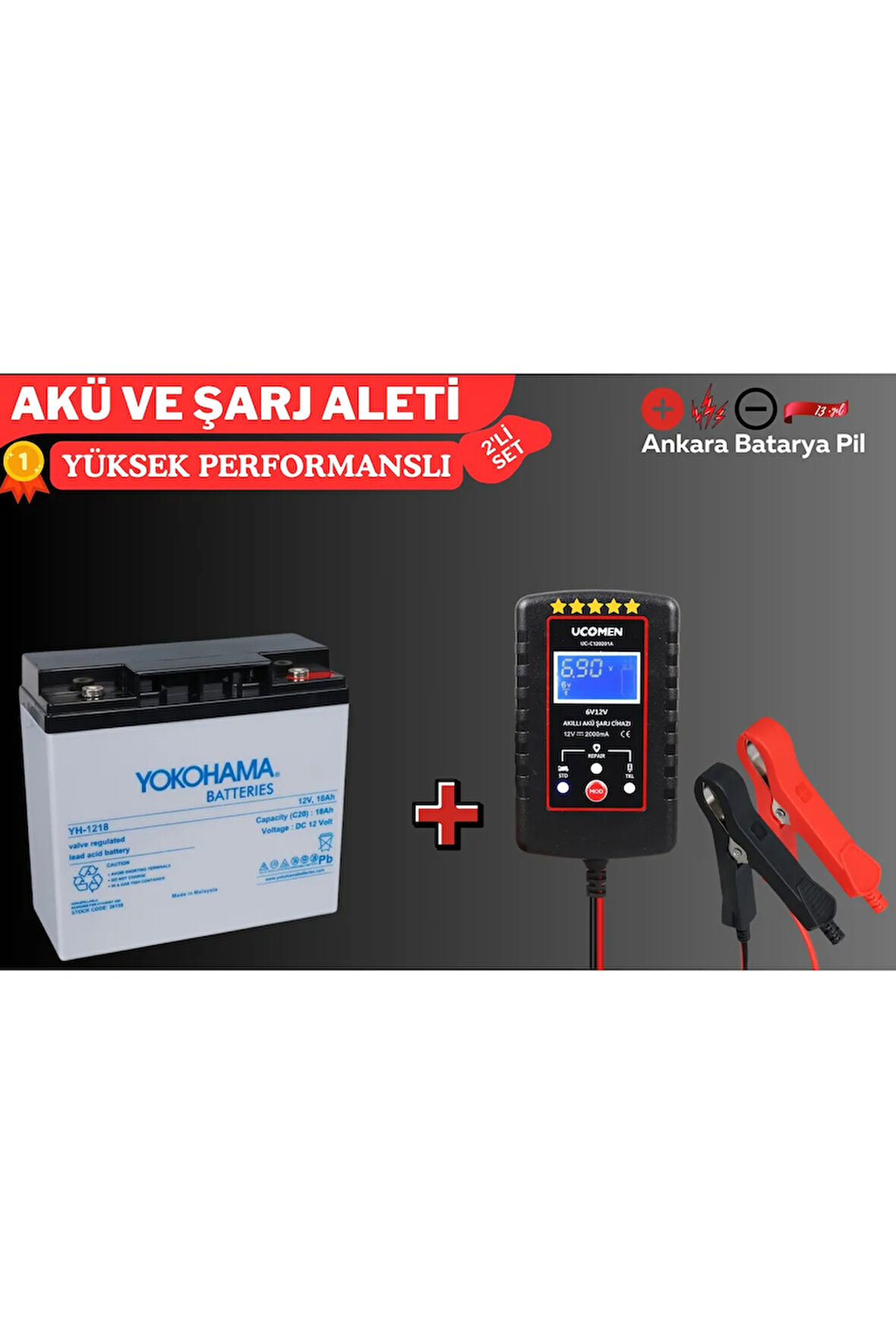 12V 18AH KURU AKÜ VE 2 AMPER AKILLI ŞARJ ALETİ LCD EKRANLI