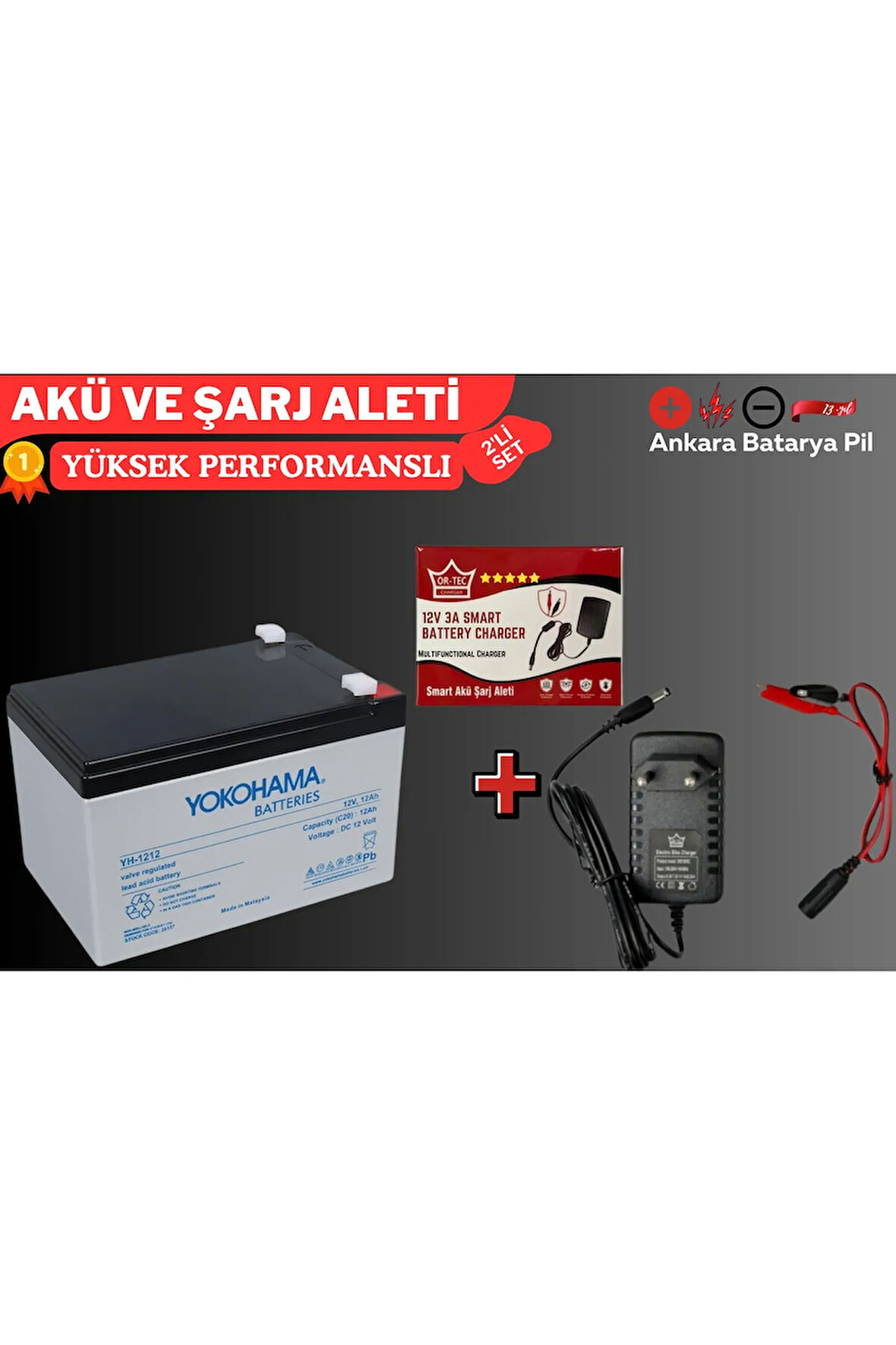 12V 12 AMPER AKÜ VE HIZLI ŞARJ ALETİ 3 AMPER KALİTELİ