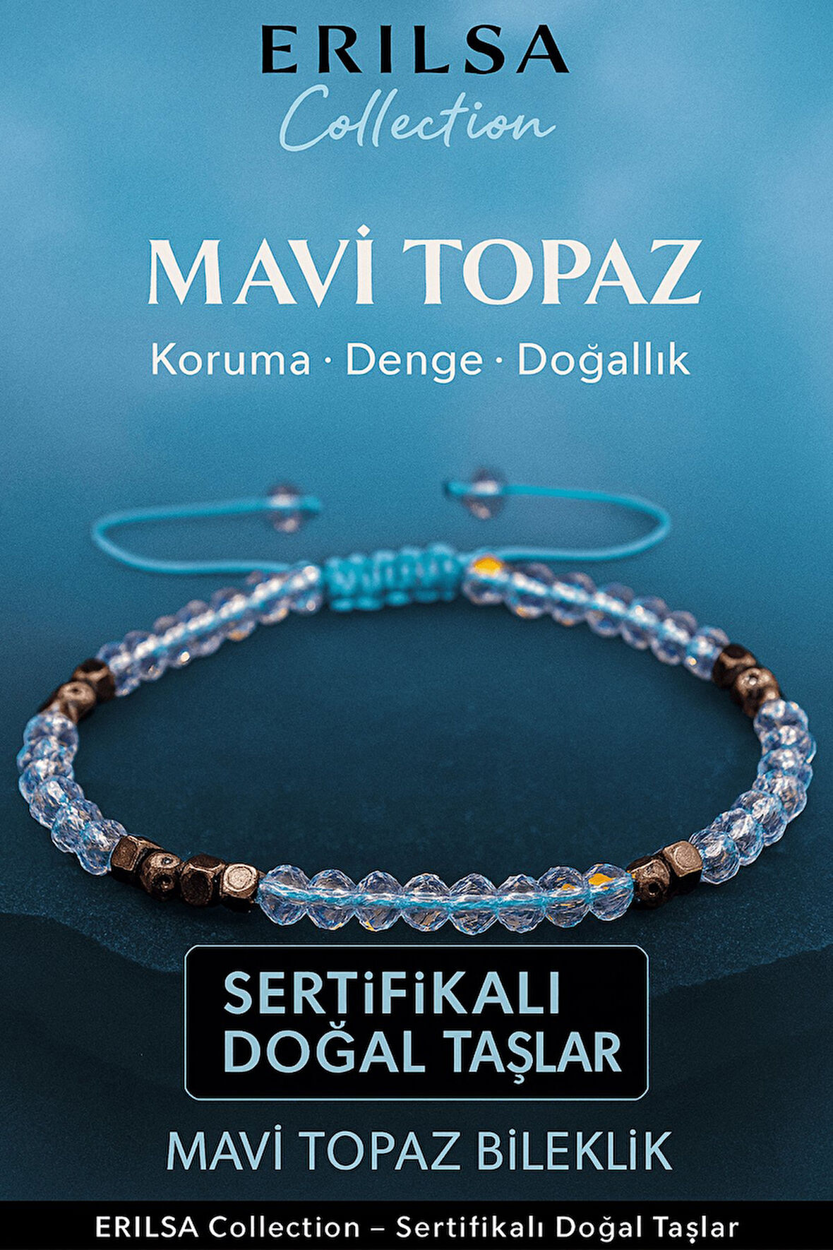 Sertifikalı Terahertz Mavi Topaz Doğal Taş Bileklik İnce Model – Zarif ve Şık Tasarım