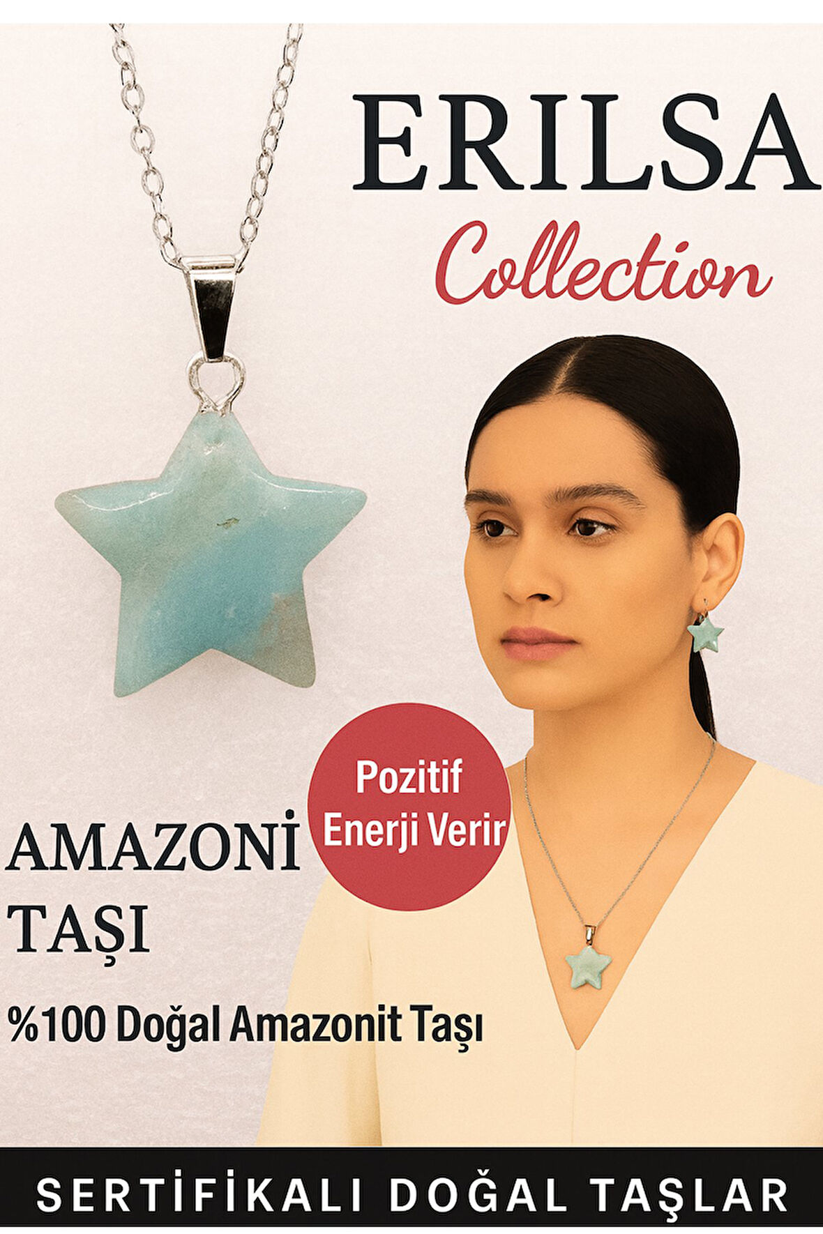 Sertifikalı Yıldız Model Amazonit Doğal Taş Kolye Pozitif Enerji Verir