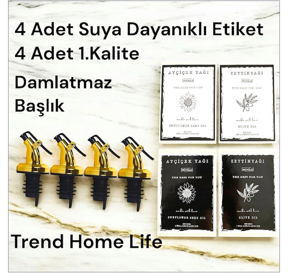 4 Adet Gold Yağdanlık Başlığı 4 Adet Suya Dayanıklı Etiket 