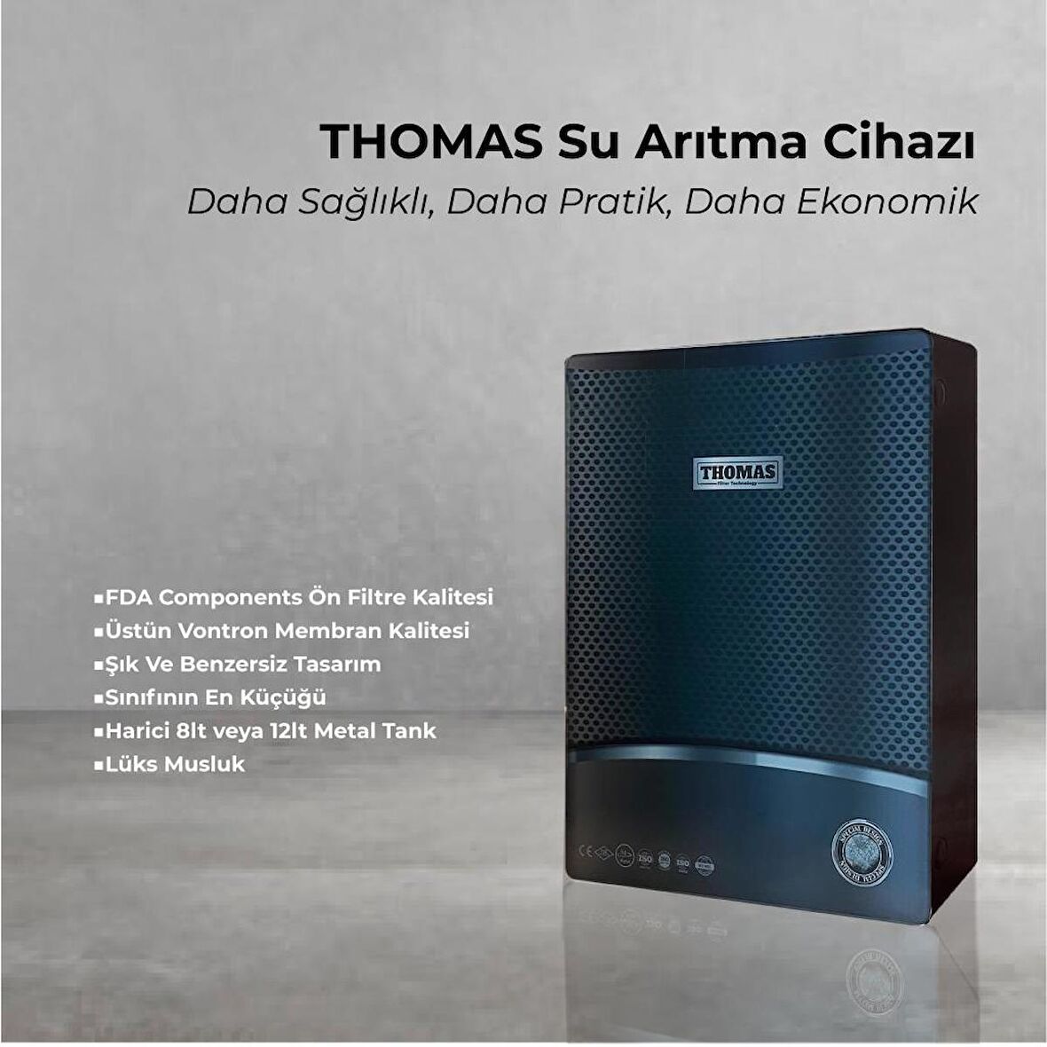 Thomas Su Arıtma Cihazı (Ankastre Ultra Slim) 8 Litre Metal Tank Ve Lüsk Musluk 