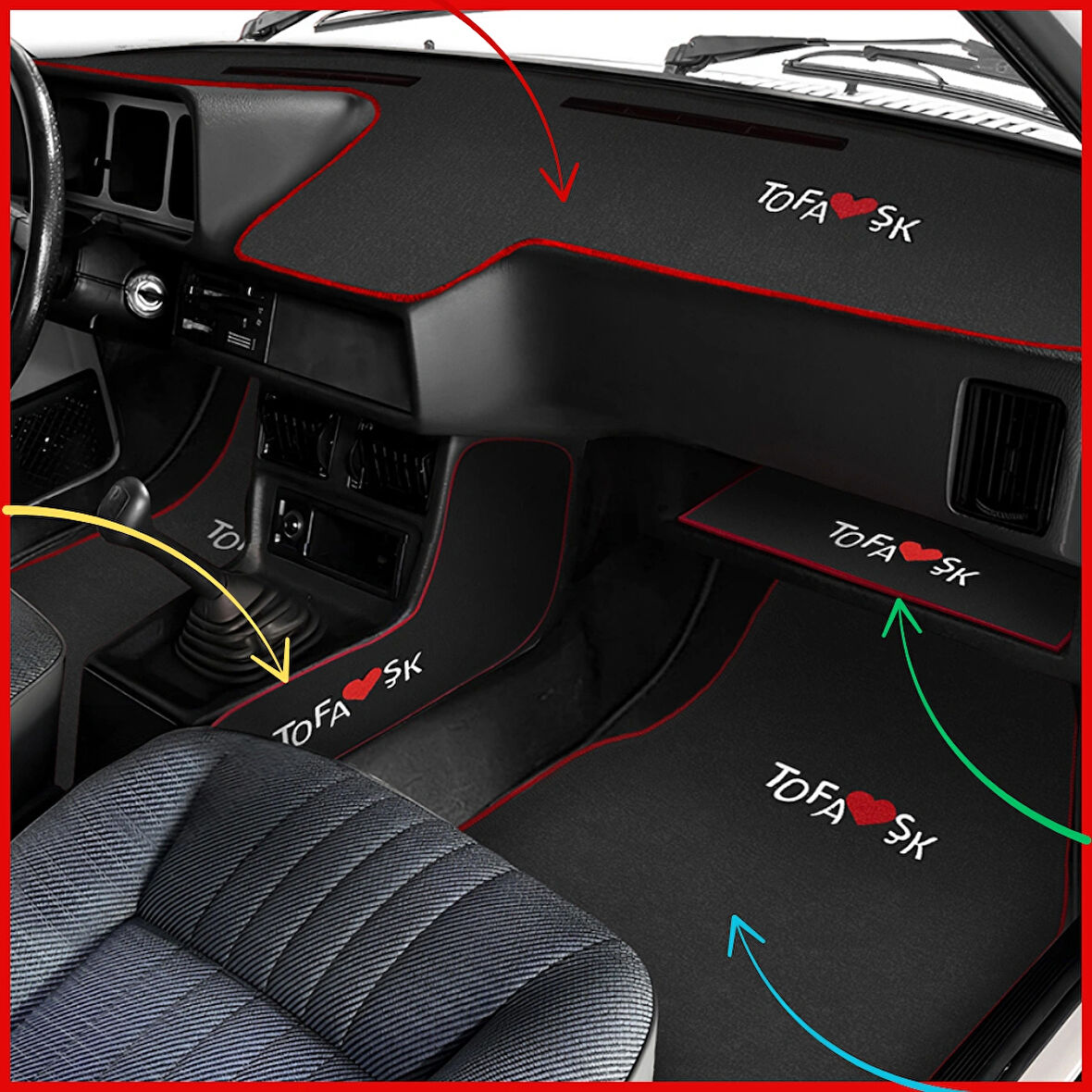 Tofaş Şahin Doğan Kartal Nakışlı Oto Halı Paspas | Tofaş Alçak Torpido Vites Konsol Koruma Seti