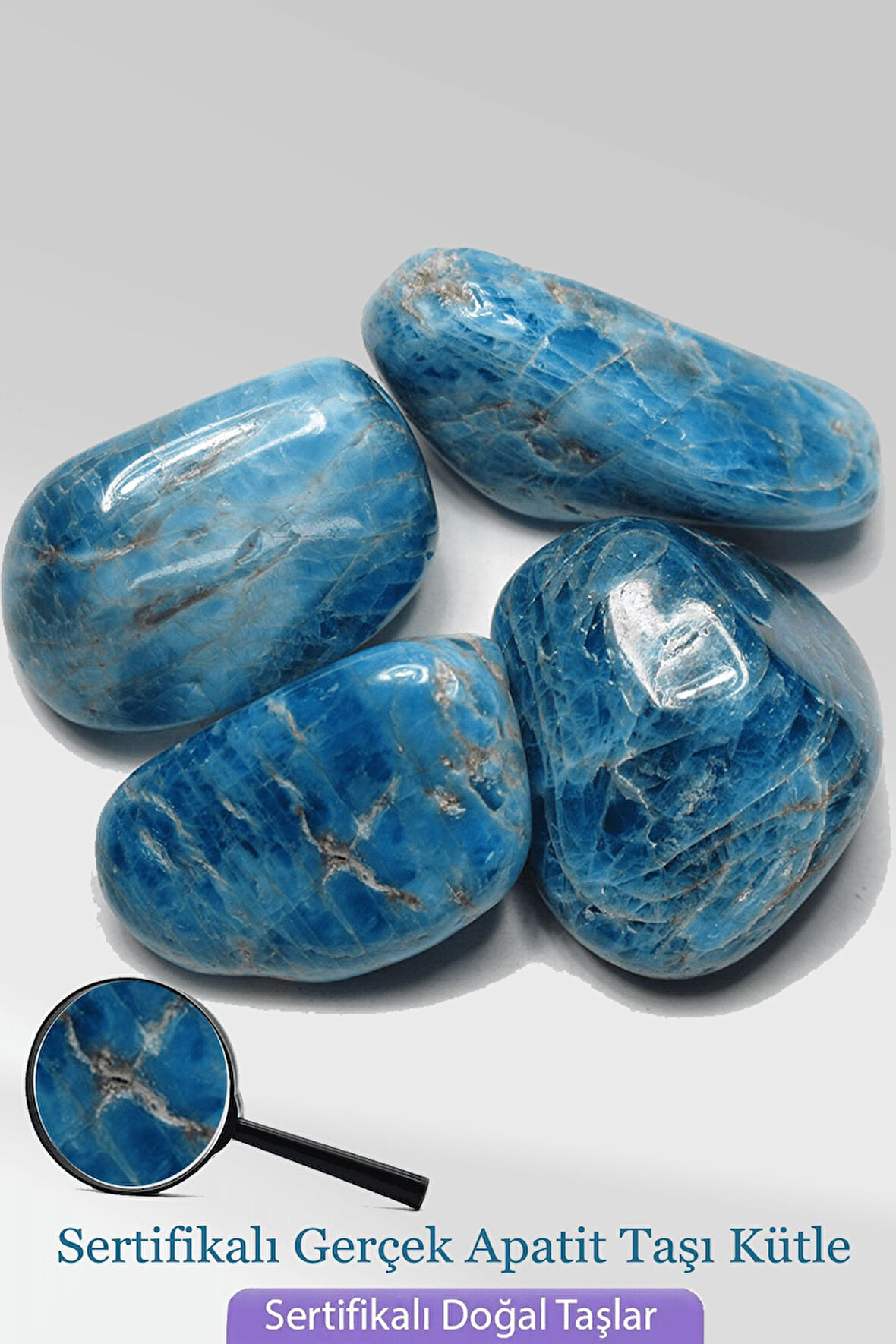 Sertifikalı AAA+ Tamburlanmış Gerçek Apatit Taşı Kütle Parça