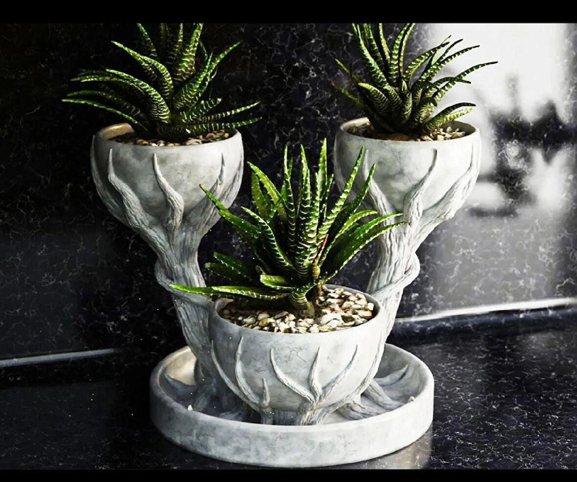 3D ÜÇLÜ HAND OF TREE MERMER DESENLİ VAZO