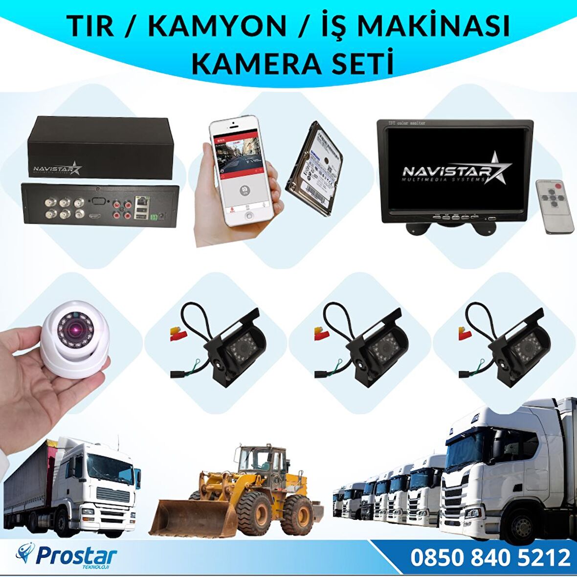 Tır Kamyon İş Makinesi İçin Uzaktan İzlemeli 4 Kameralı 320 Gb Harddisk Kamera Seti