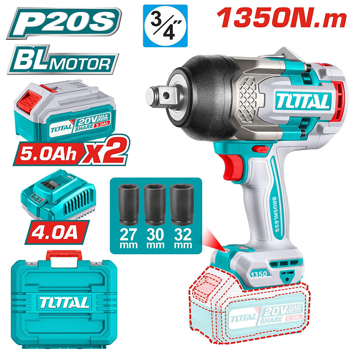 TOTAL LI-ON AKÜLÜ 1350 NM SOMUN SÖKME - TIWLI20135E