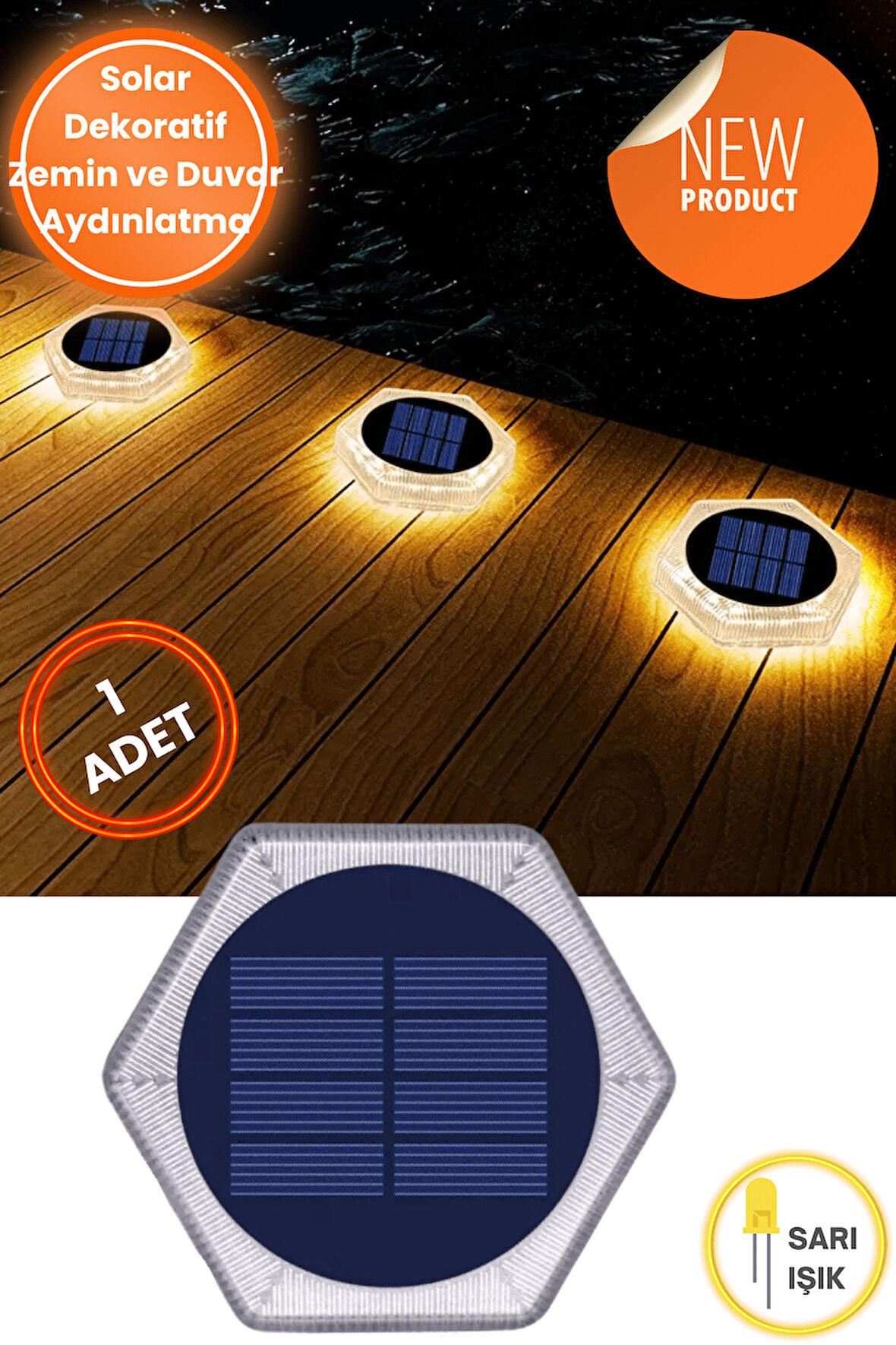 Technojet 1Adet Güneş Enerjili 20Ledli Premium Kalite Solar Dekoratif Zemin Bahçe Peyzaj Aydınlatma