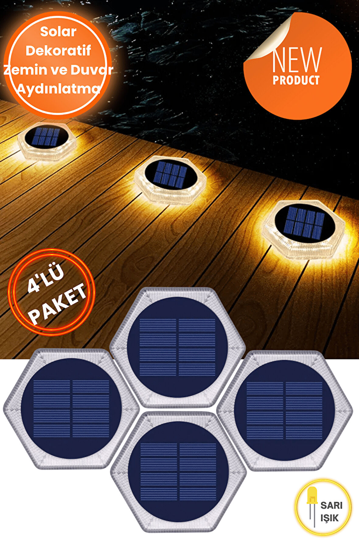 Technojet 4Adet Güneş Enerjili 20Ledli Premium Kalite Solar Dekoratif Zemin Bahçe Peyzaj Aydınlatma