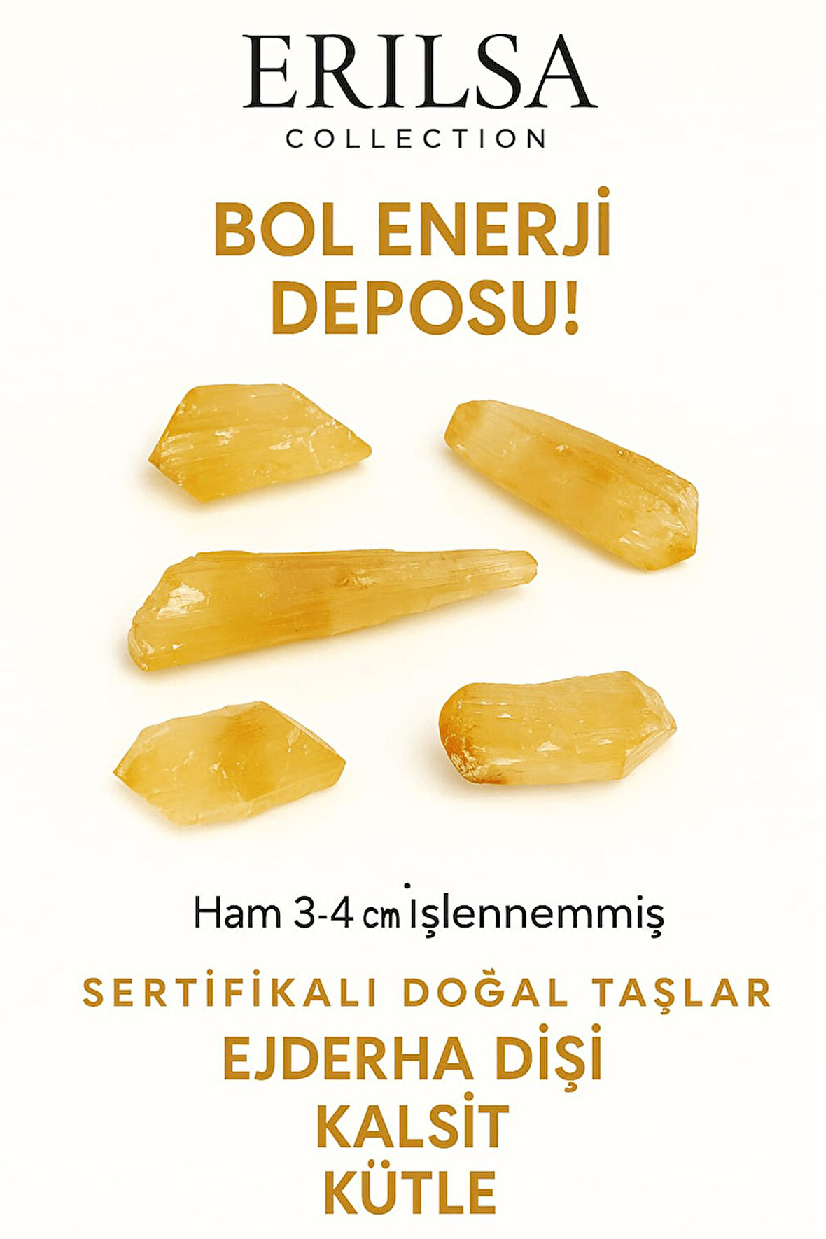 Sertifikalı İri Boy Ejderha Dişi Bal Kalsit Taşı Kütle Enerji Blokajlarını Çözer Duygusal Denge