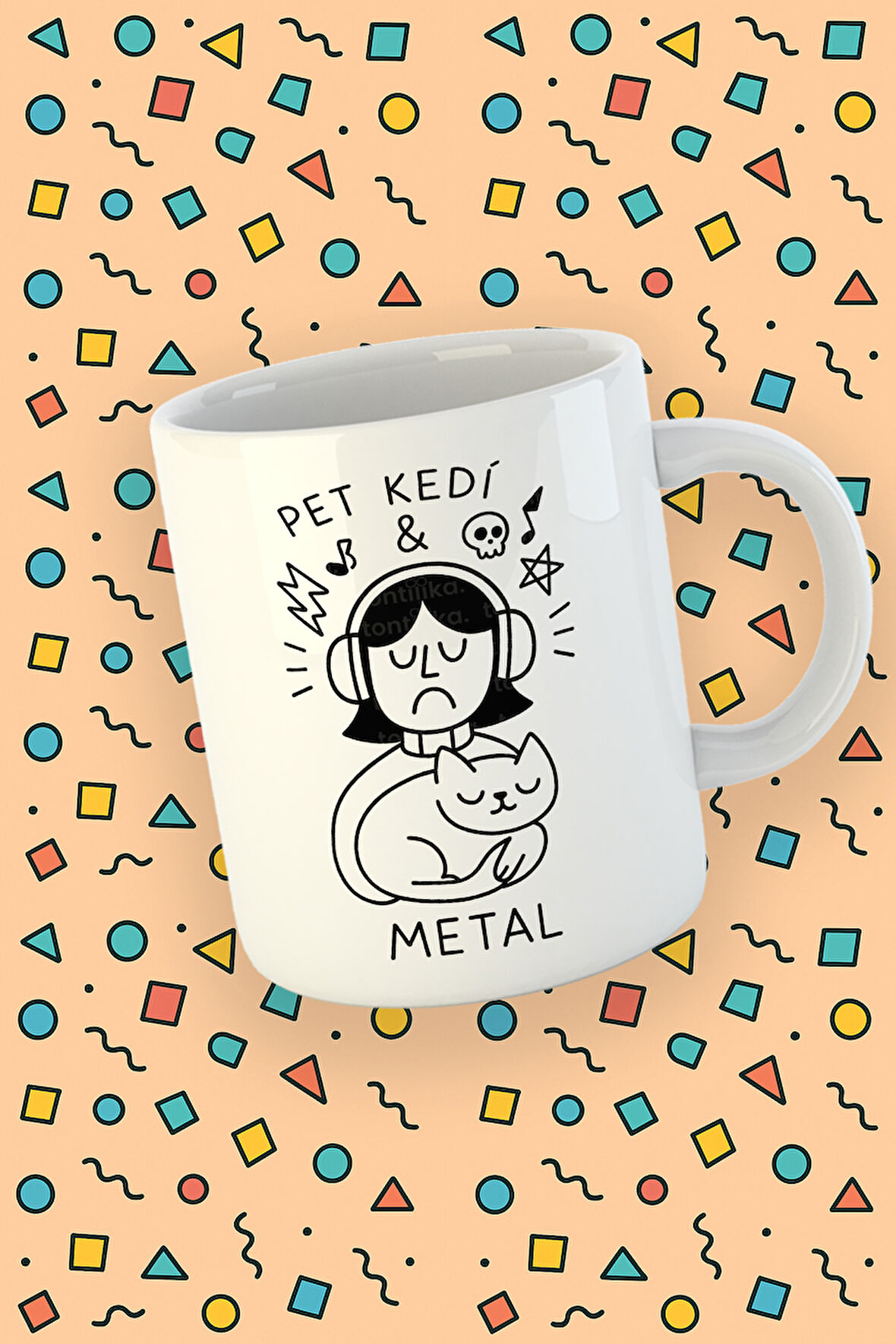 Pet Kedi ve Metal Temalı Eğlenceli Blupiki Kupa Tasarımı