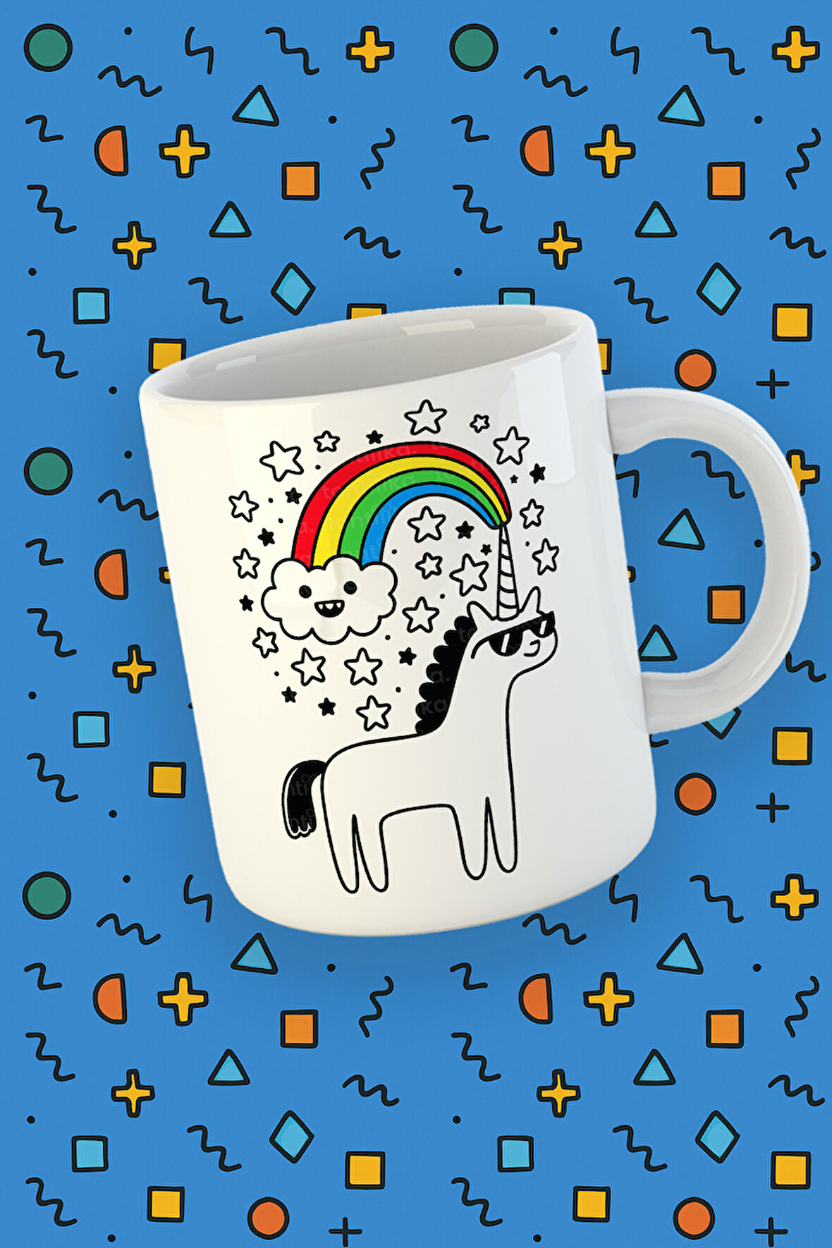 Blupiki Koleksiyonu Gökkuşağı ve Unicorn Temalı Eğlenceli Kupa Tasarımı