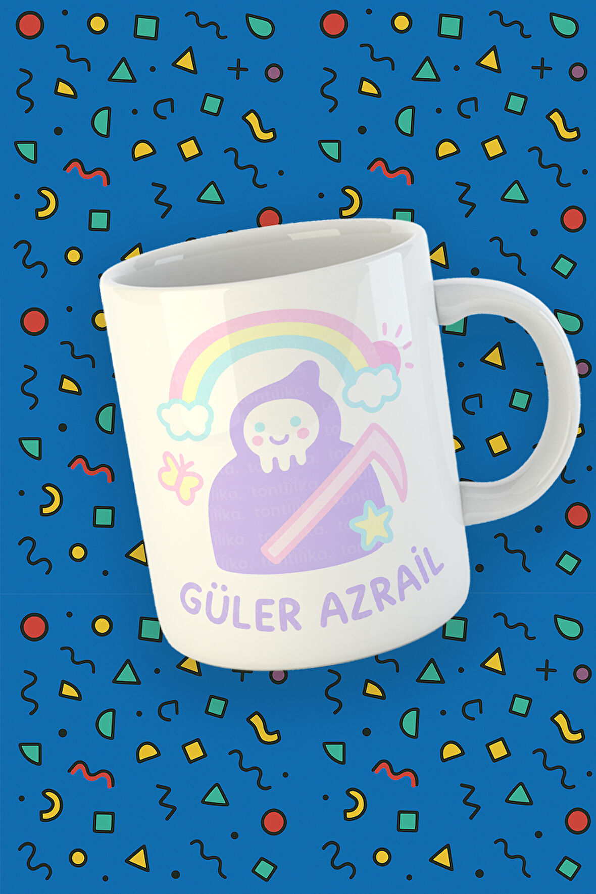 Blupiki Koleksiyonu Güler Azrail Pastel Renkli Komik Kupa