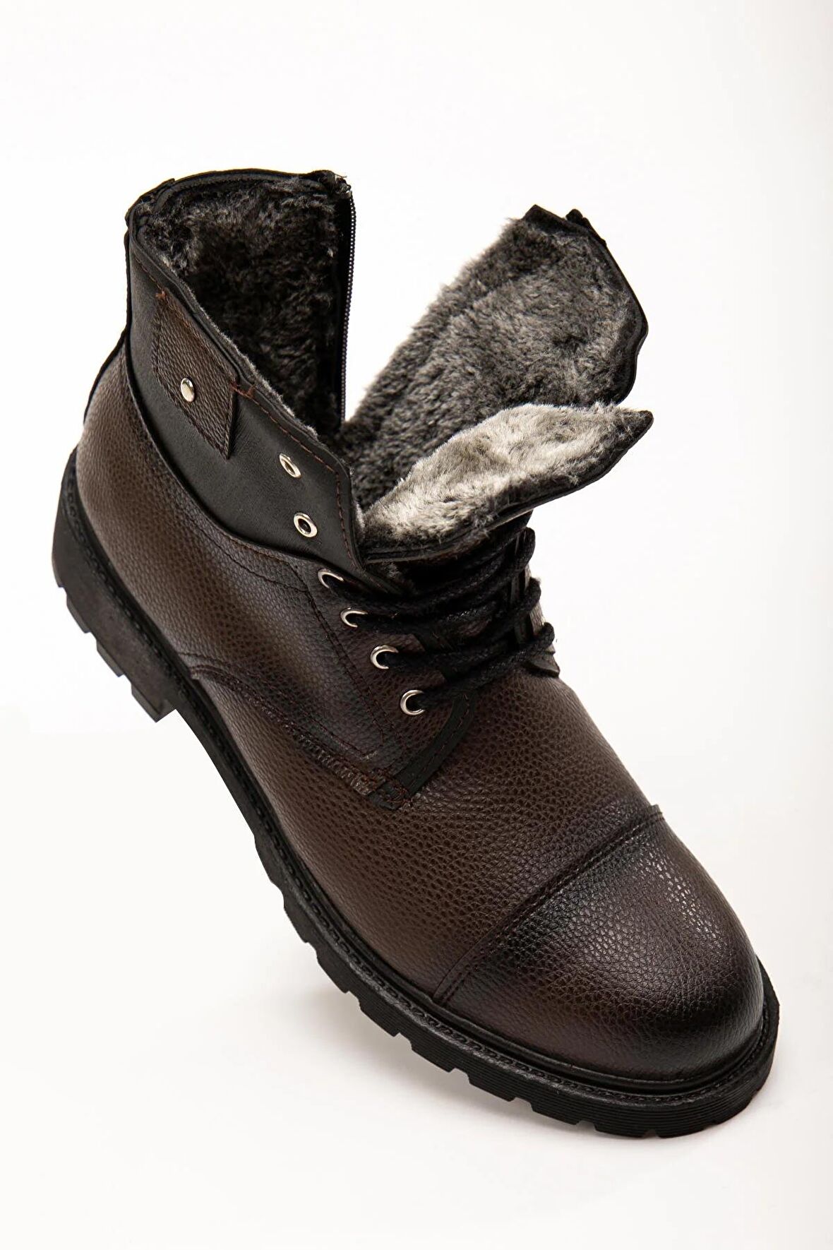 Erkek Kahverengi Rahat Içi Kürklü Soğuk Ve Su Geçirmez Garantili Kauçuk Kaymaz Taban Günlük Bot